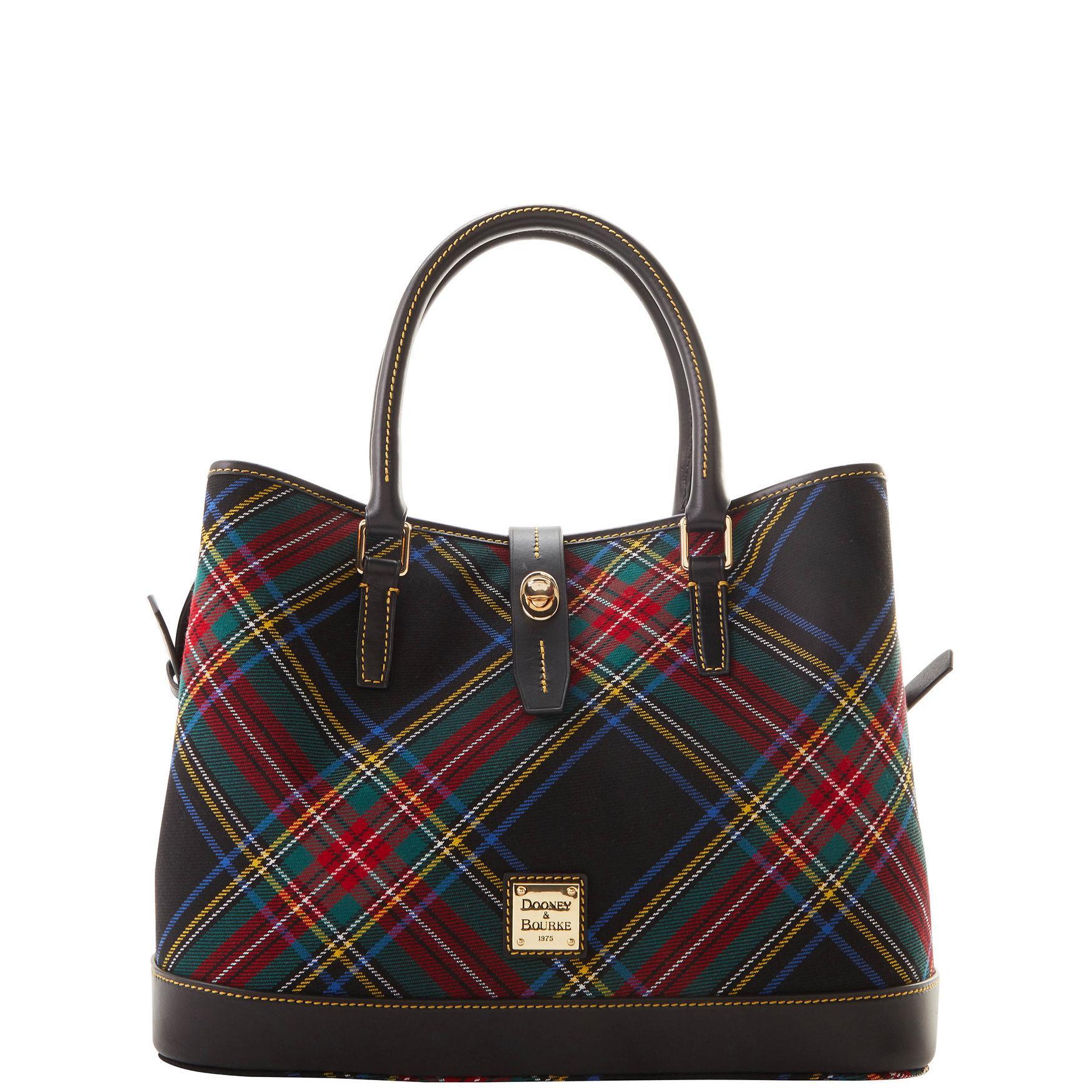 Dooney & Bourke Womens Tartan Perry Coated Cotton Satchel Bag in Navy Product Image