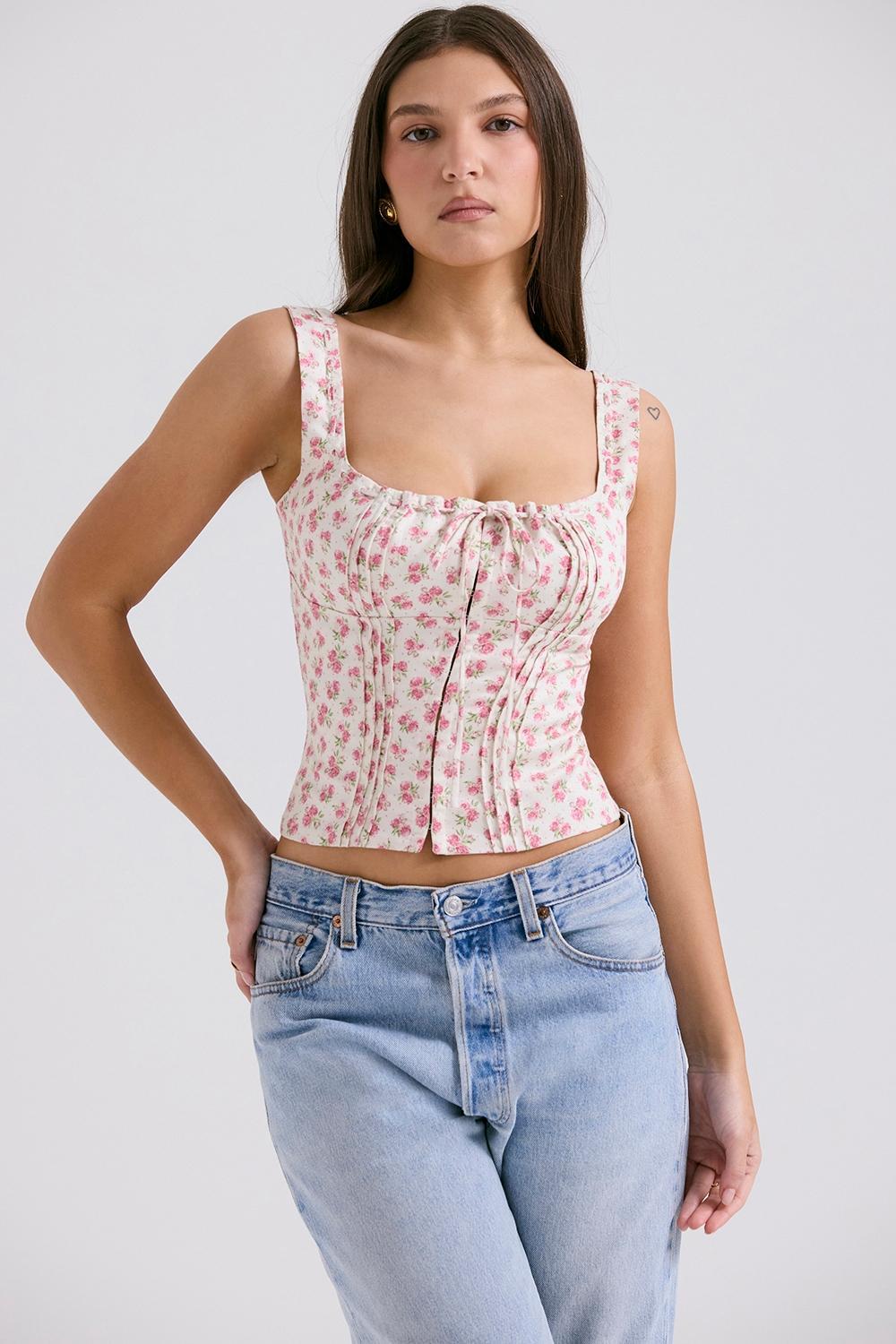 Chicca White Rosebud Print Top Product Image