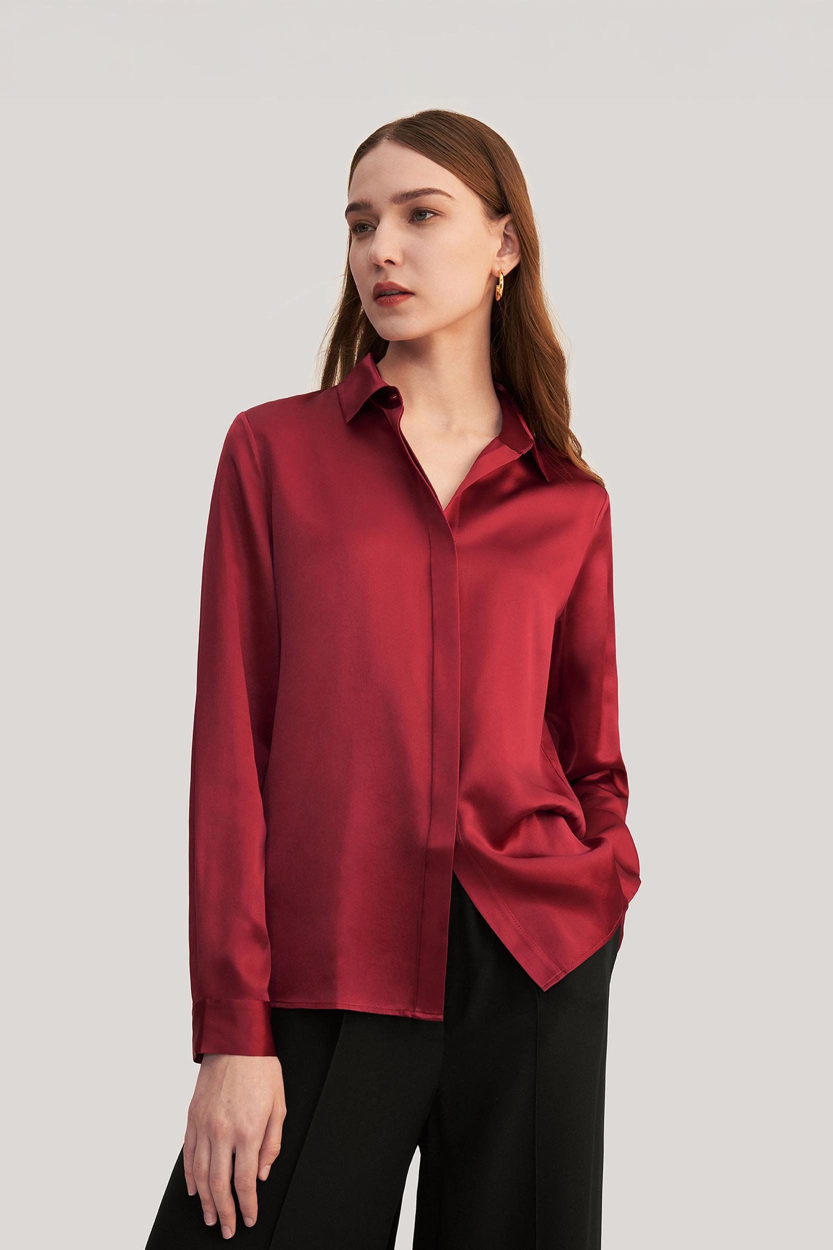 Basic Concealed Placket Silk Shirt Product Image
