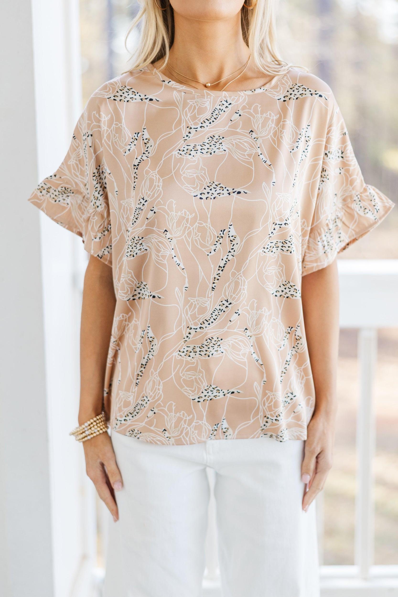 All I Ask Taupe Brown Leopard Print Ruffled Top Female Product Image