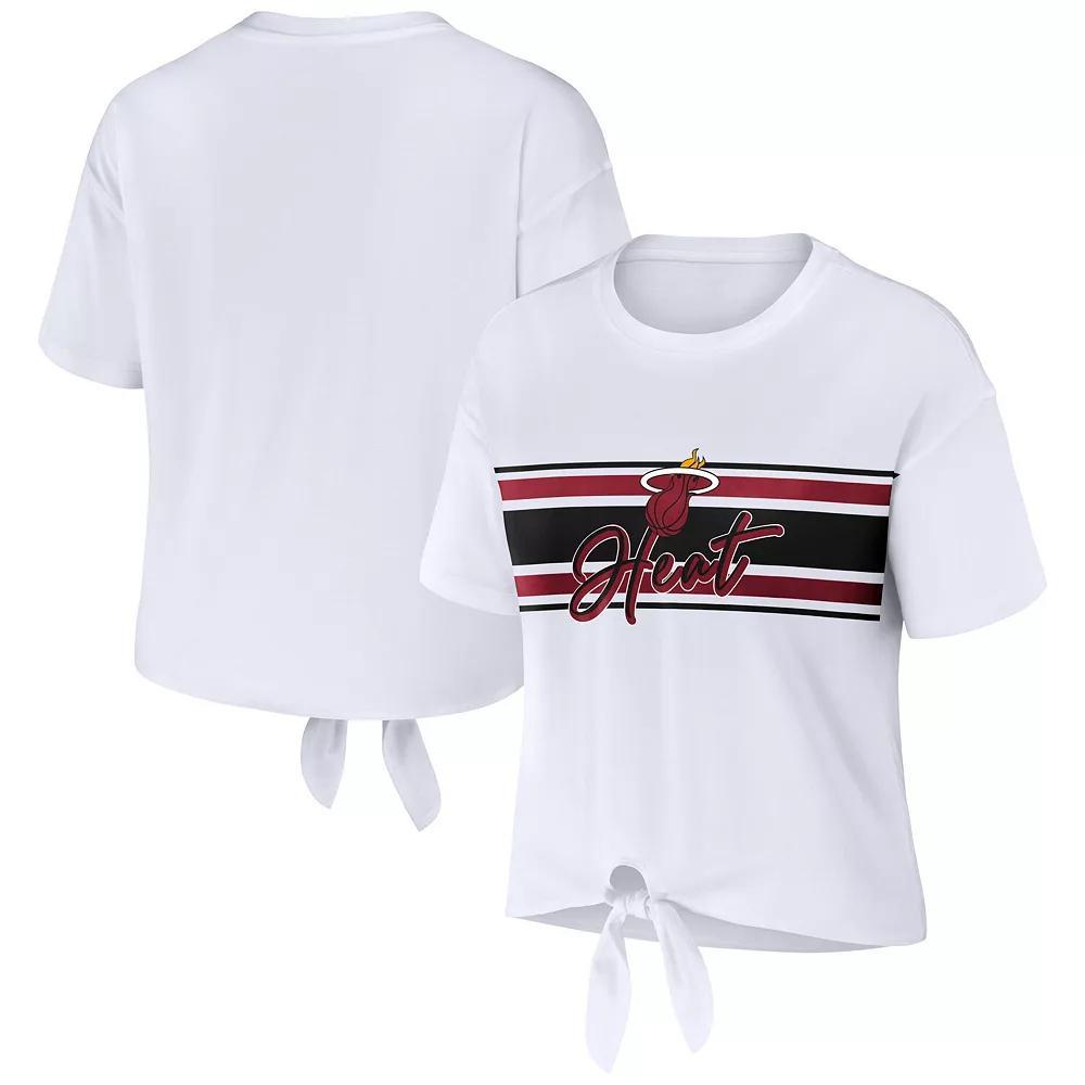 Women's WEAR by Erin Andrews White Miami Heat Tie-Front T-Shirt, Size: XL Product Image