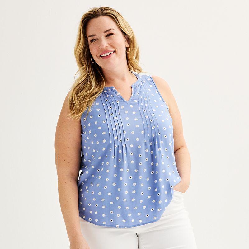 Plus Size Croft & Barrow® Pintuck Sleeveless Shell Top, Women's, Size: 4XL, Red Fun Anchor Product Image