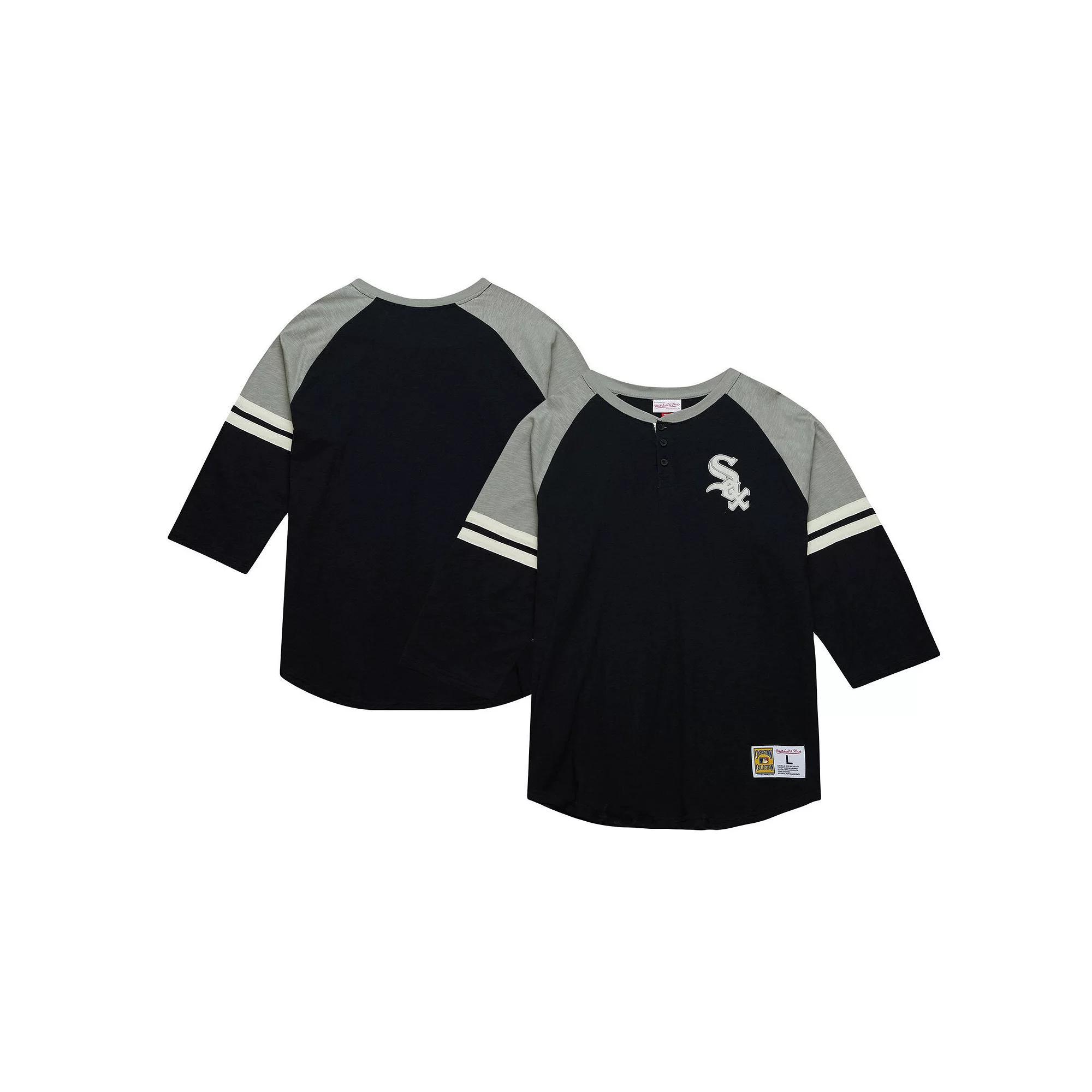 Men's Mitchell & Ness Black Chicago White Sox Cooperstown Collection Legendary Raglan Slub Henley 3/4-Sleeve T-Shirt, Size: Medium Product Image