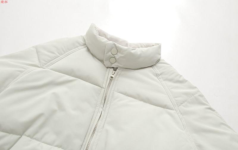 Stand Collar Plain Zip Puffer Jacket Product Image