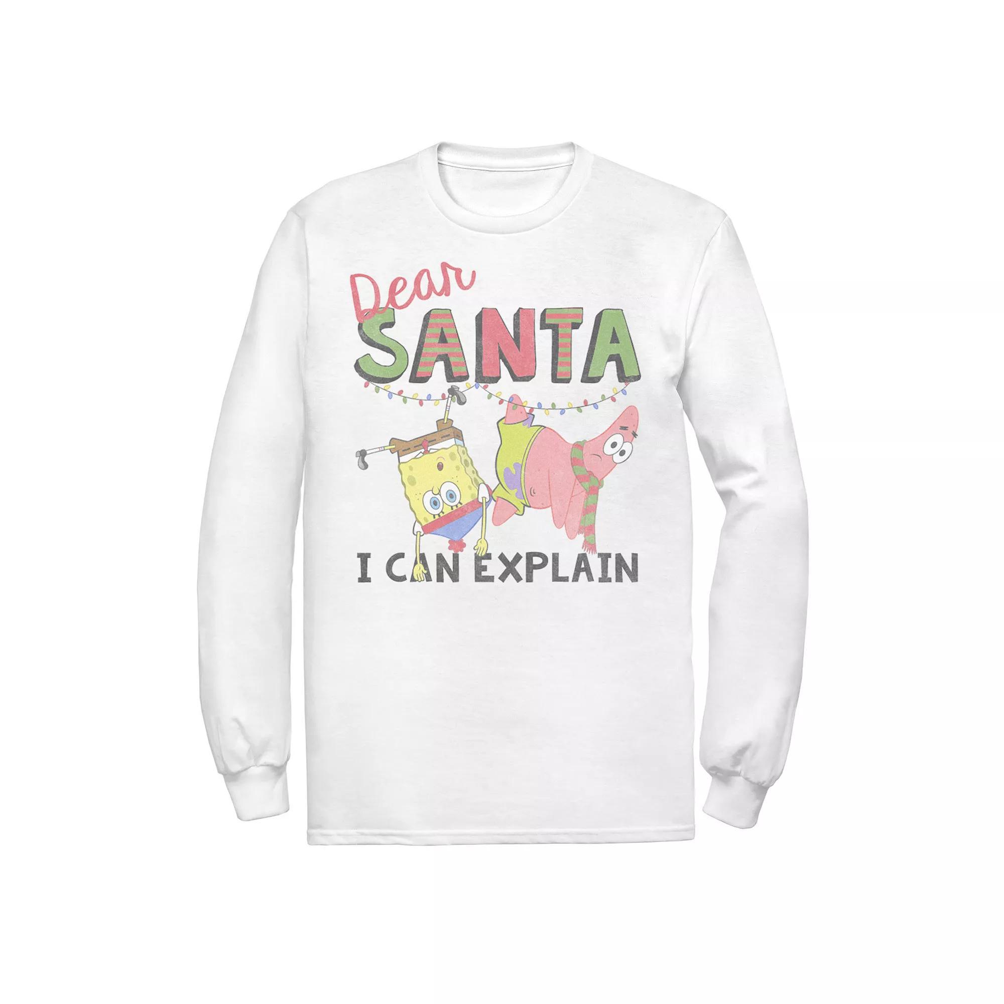 Men's Nickelodeon SpongeBob SquarePants Santa I Can Explain Long Sleeve Graphic Tee, Size: Medium, Athletic Grey Product Image