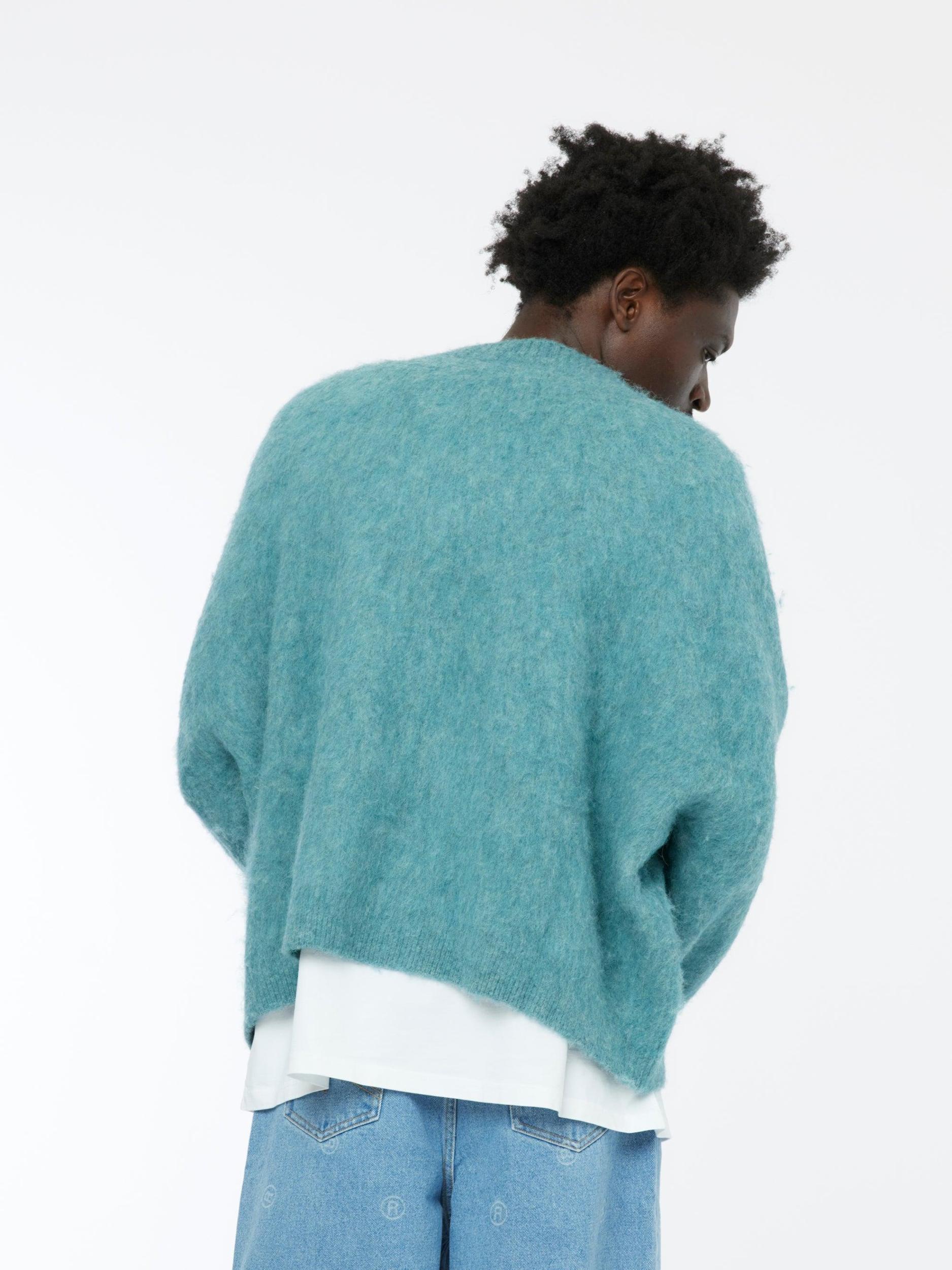 Brushed Mohair V-Neck Jumper (Blue) Product Image