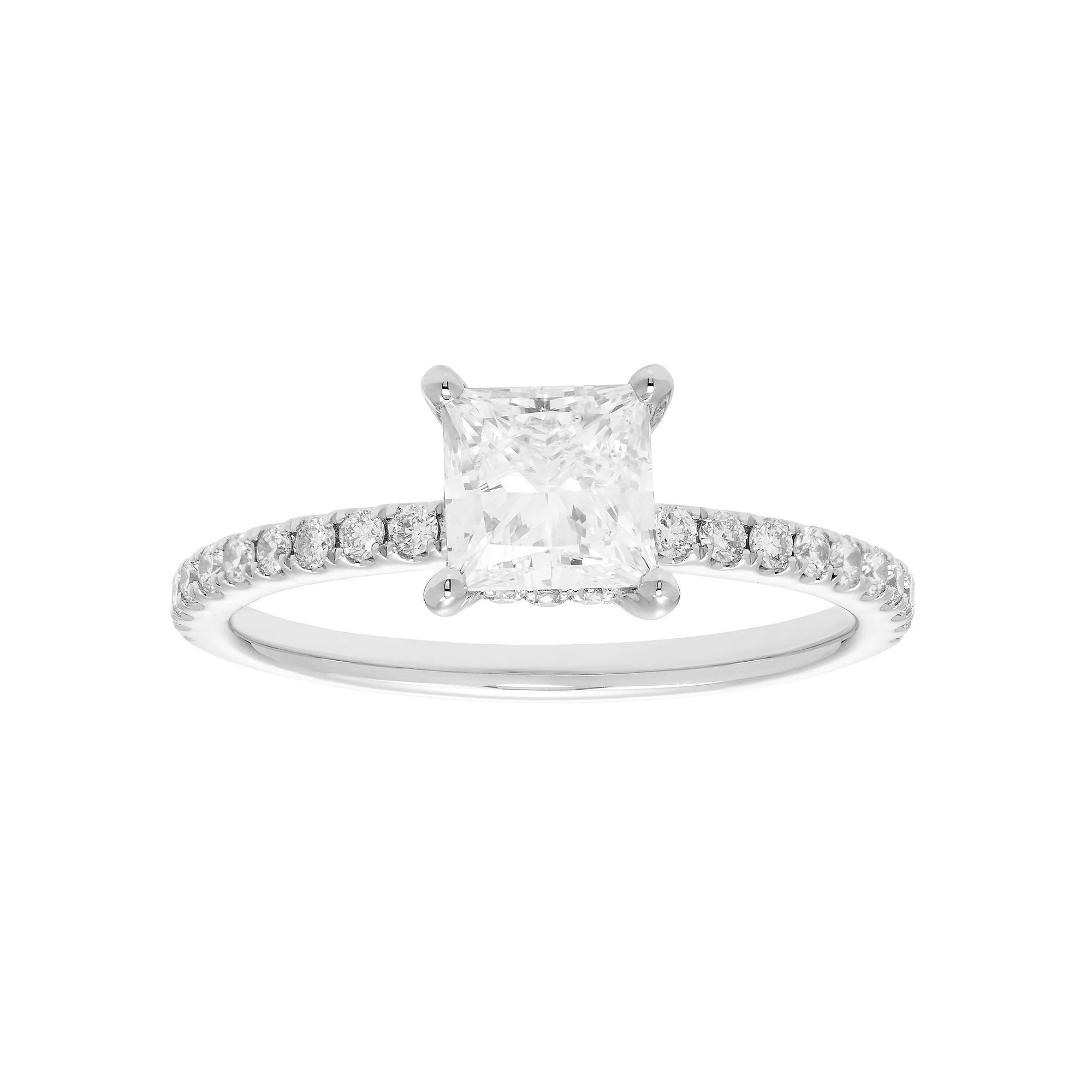 Evergreen Diamonds 14k White Gold 1 3/8 Carat T.W. IGL Certified Princess Cut Lab-Grown Diamond Hidden Halo Ring, Women's, Size: 7 Product Image