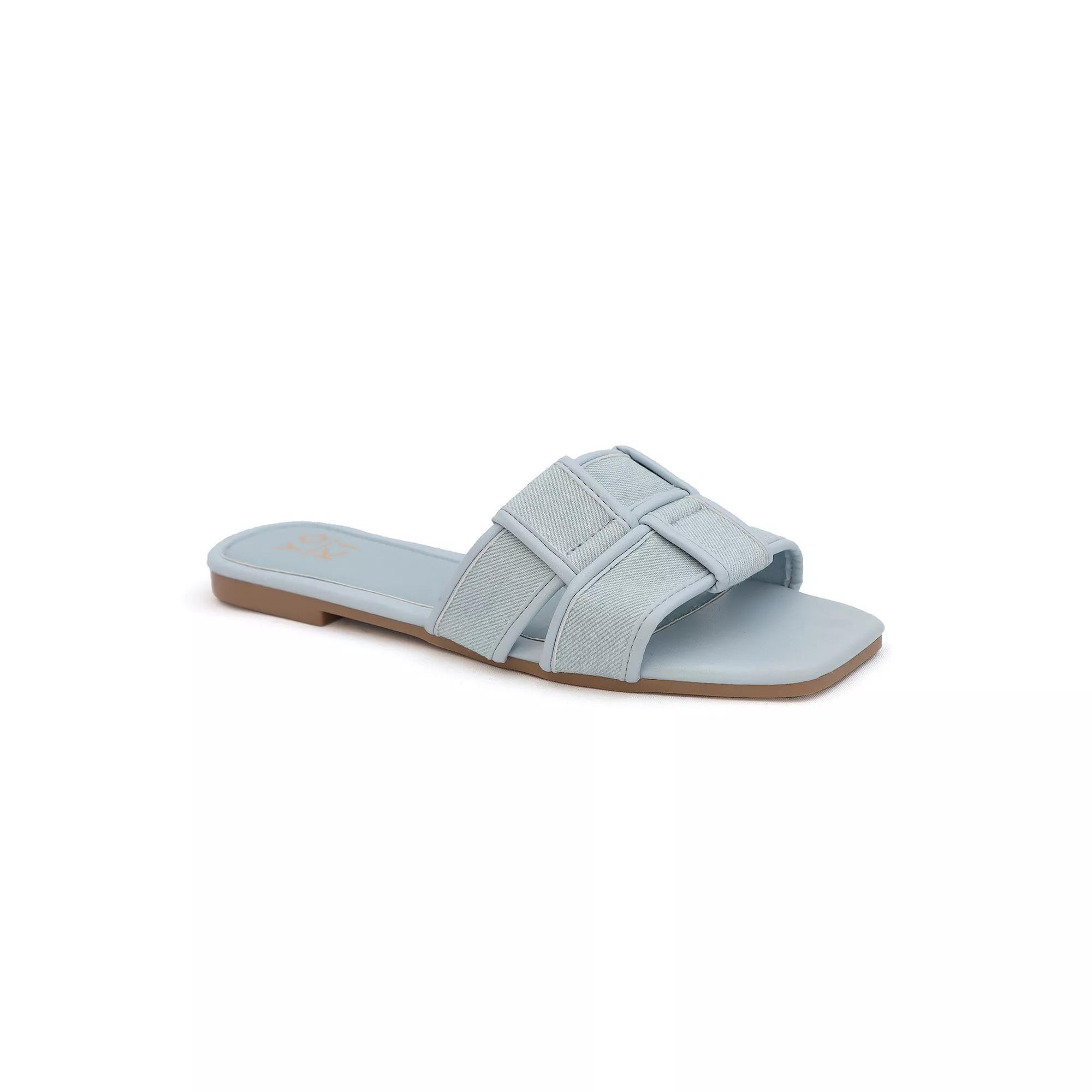 Yoki Essie Women's Denim Checkered Stone & Fringe Sandals, Size: 8.5, Blue Product Image