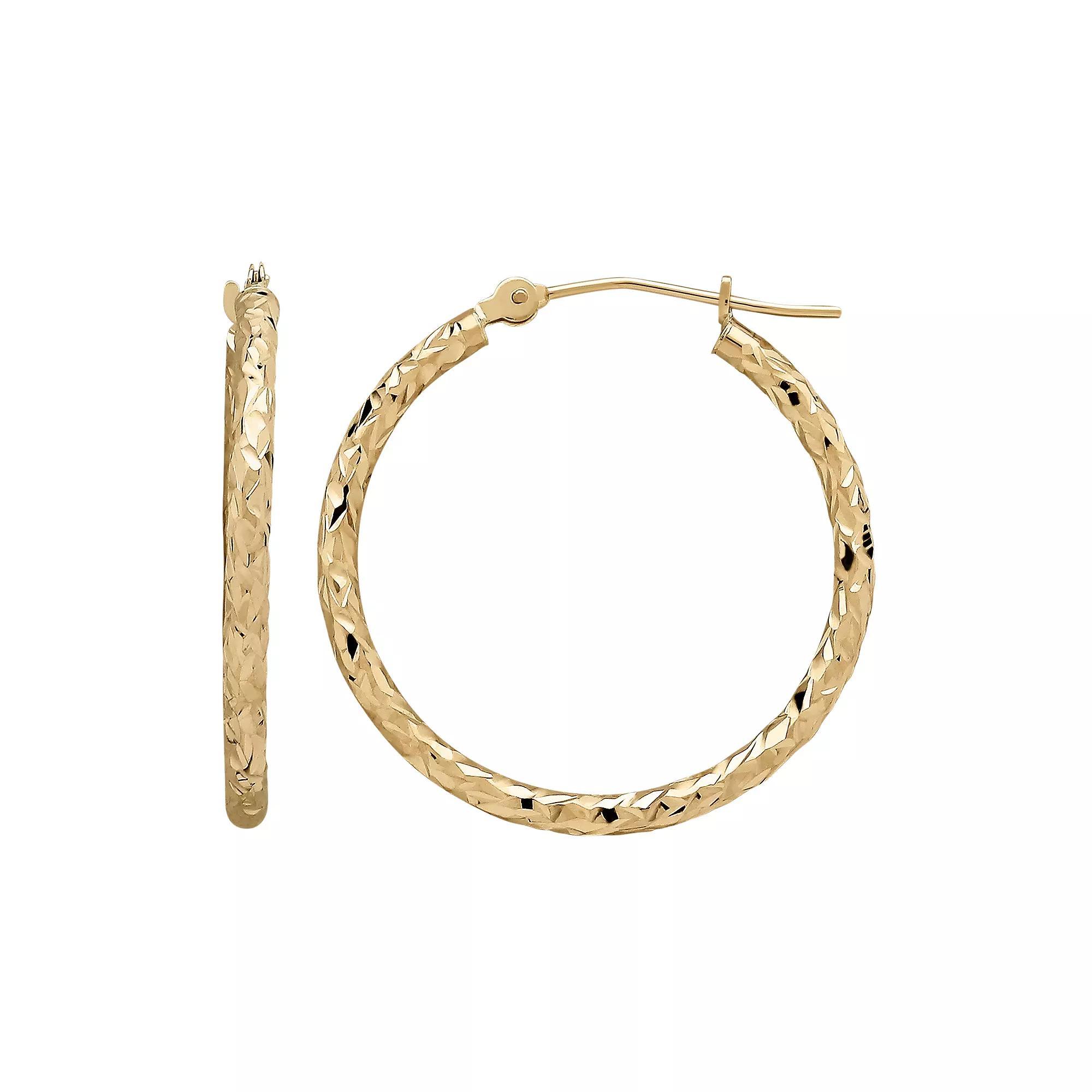 Everlasting Gold 10k Gold Textured Hoop Earrings, Women's Product Image