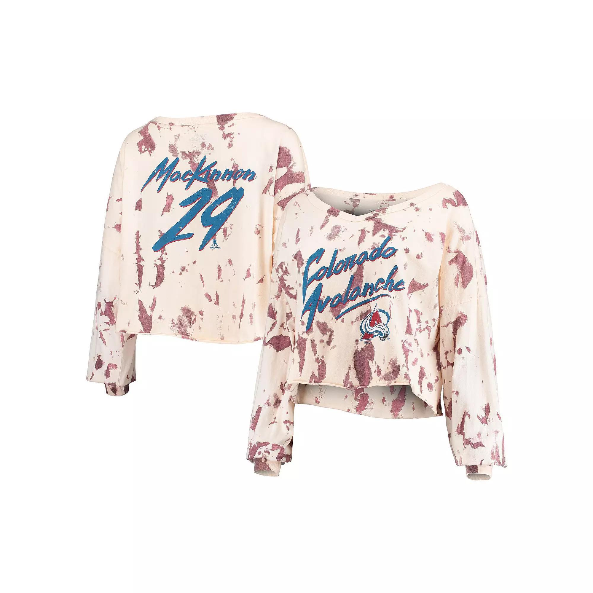 Women's Majestic Threads Nathan MacKinnon White/Burgundy Colorado Avalanche Tie-Dye Name & Number V-Neck T-Shirt, Size: Medium, Med Re Product Image