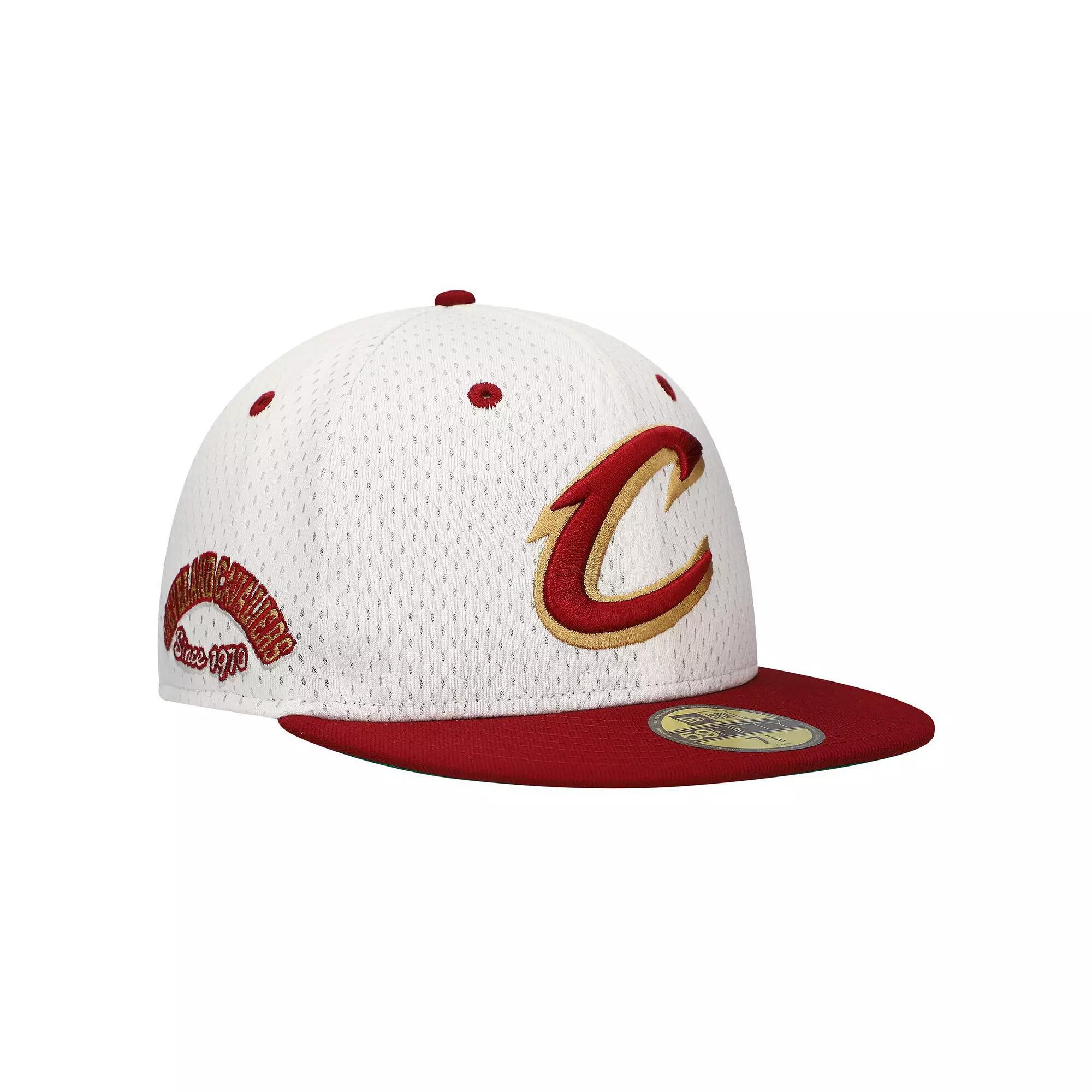 Men's New Era White/Wine Cleveland Cavaliers Throwback 2Tone 59FIFTY Fitted Hat, Size: 7 1/4 Product Image