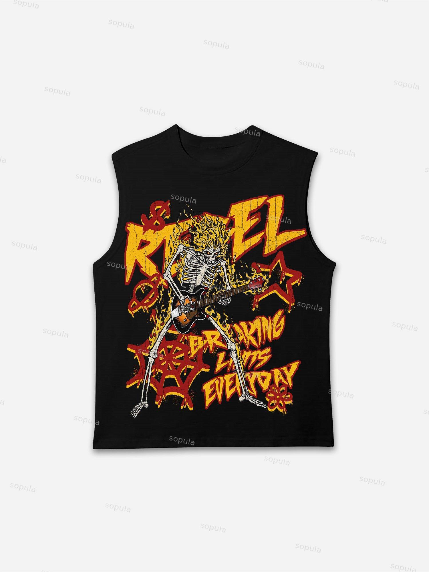 Sopula Flame Skull Graffiti Print Tank Top Product Image