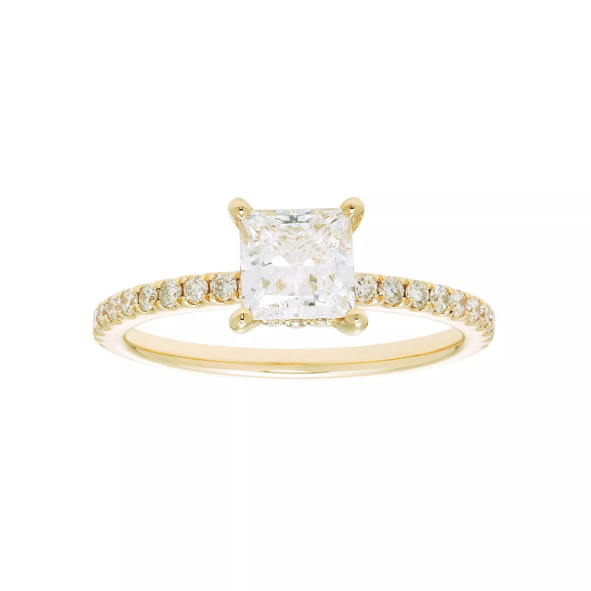 Evergreen Diamonds 14k White Gold 1 3/8 Carat T.W. IGL Certified Princess Cut Lab-Grown Diamond Hidden Halo Ring, Women's, Size: 7 Product Image