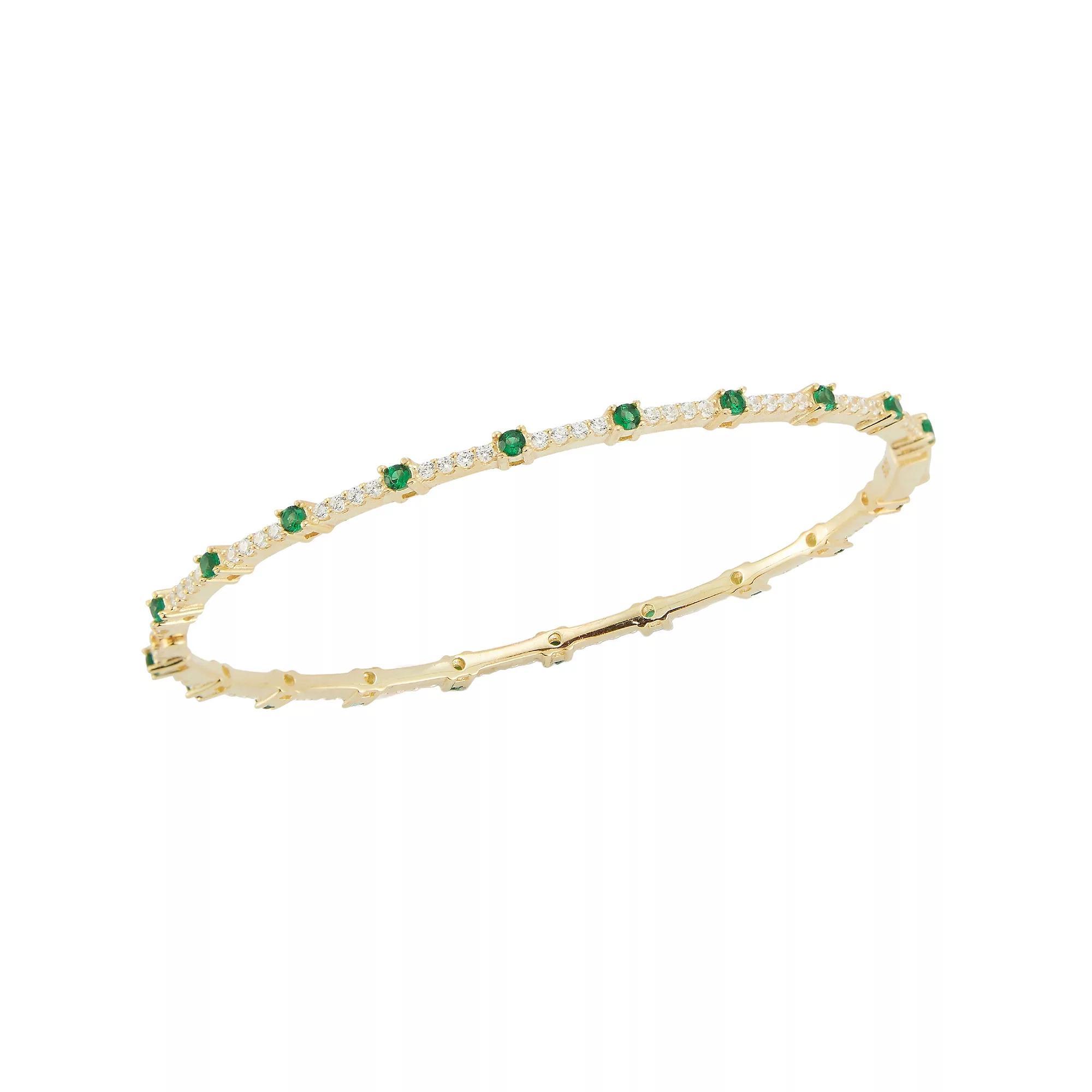 Sunkissed Sterling 14k Gold Over Silver Cubic Zirconia Bangle Bracelet, Women's, Size: 7", Gold Tone Green Product Image