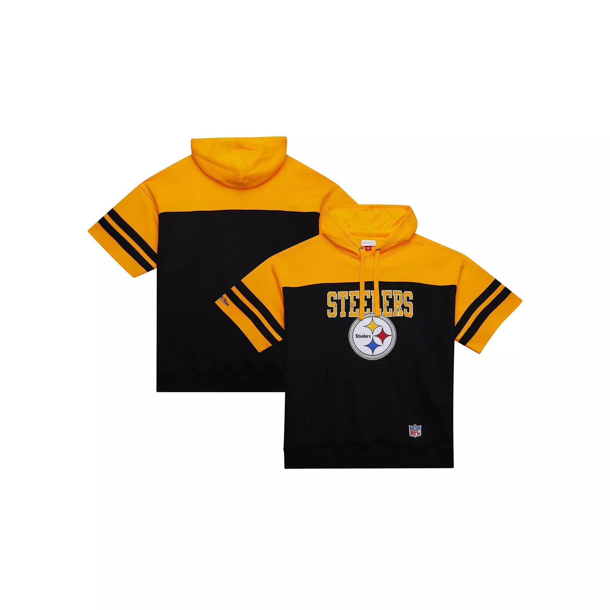 Mens Mitchell & Ness Pittsburgh Steelers Off Field Vintage Logo Short Sleeve Pullover Hoodie Product Image