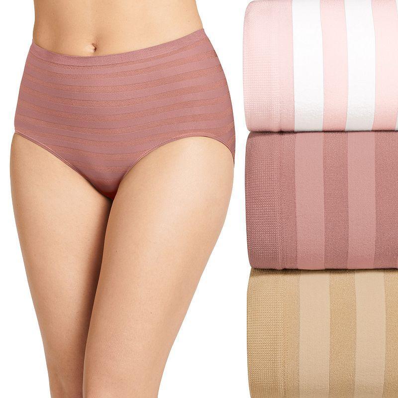 Womens Jockey Matte & Shine Seamless Full Rise Brief Panty 1218, White Pink Asst Product Image