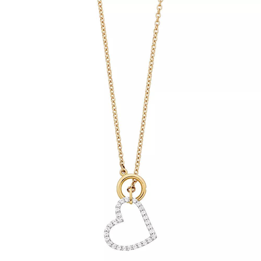 10k Gold 1/10 Carat T.W. Diamond Heart Dangle Necklace, Women's, Size: 17" Product Image