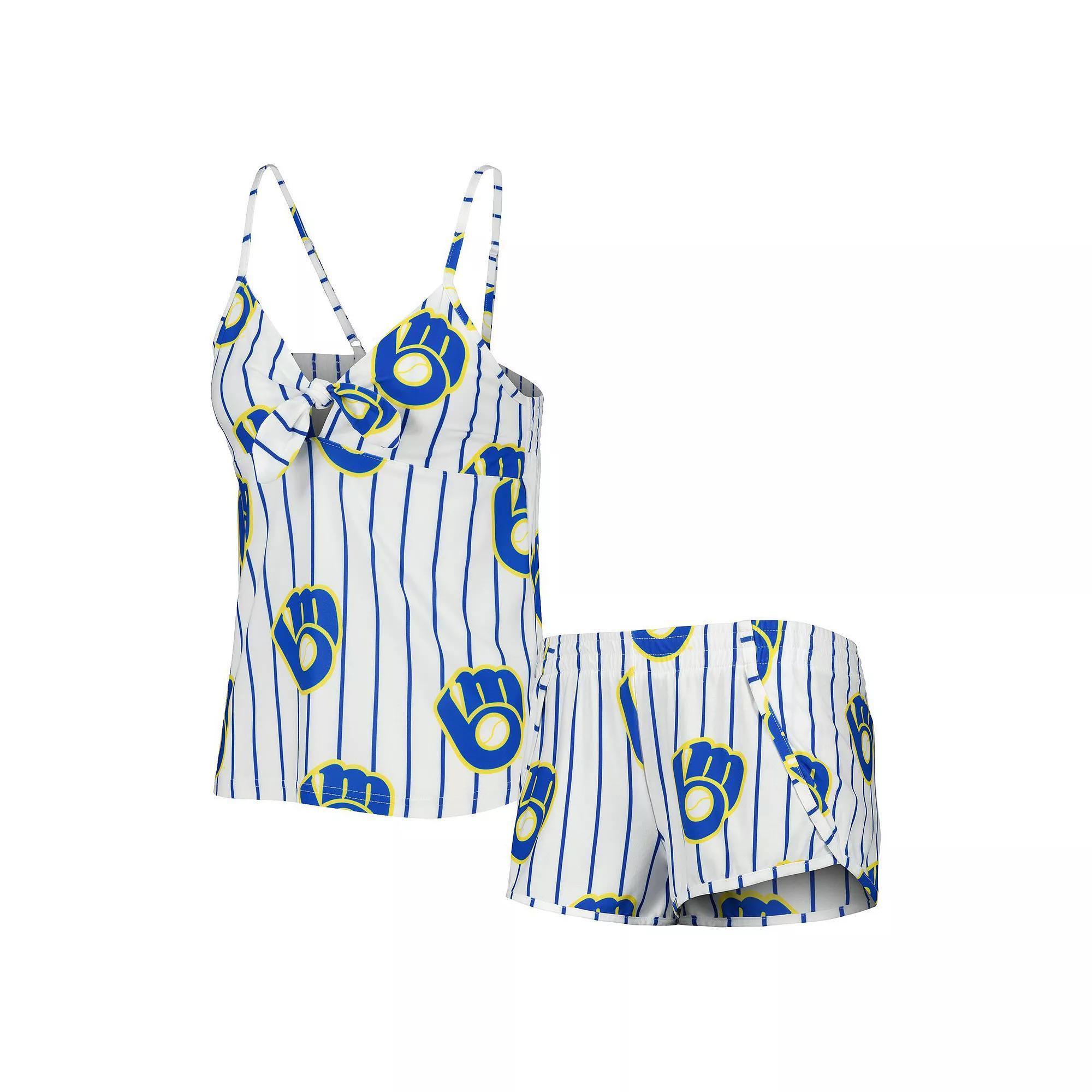 Women's Concepts Sport White Milwaukee Brewers Reel Allover Print Tank Top & Shorts Sleep Set, Size: Medium Product Image