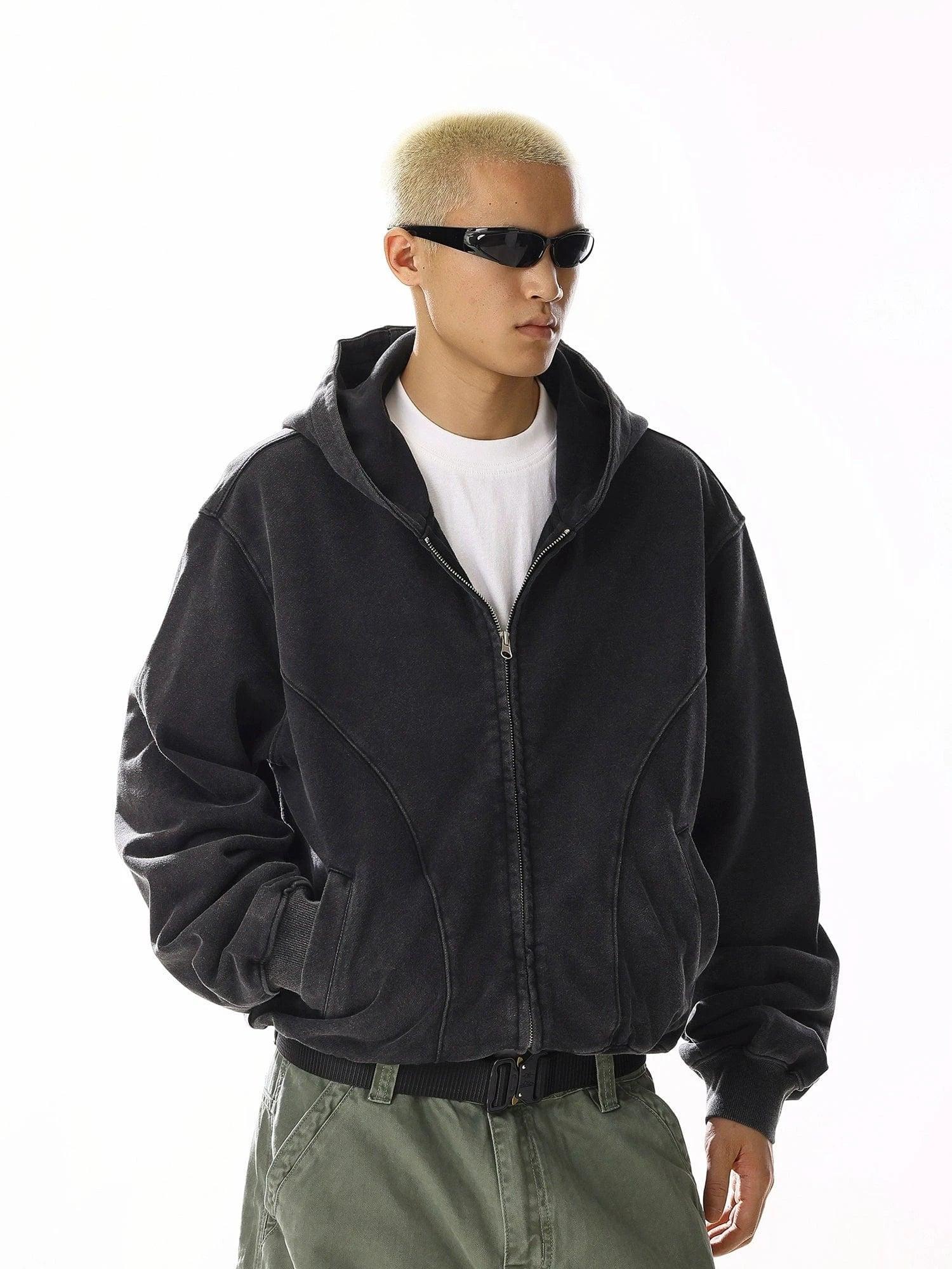 RT No. 19803 ASH BLACK RECONSTRUCTED ZIP UP HOODIE Product Image