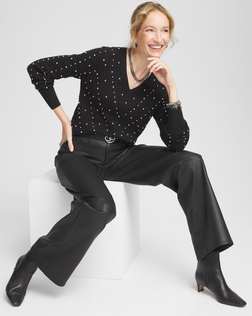 Studded V-Neck Pullover Sweater Product Image