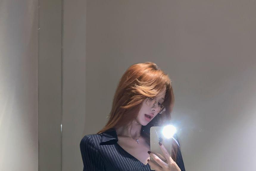 Long Sleeve V-Neck Striped Bodycon Dress (Various Designs) Product Image