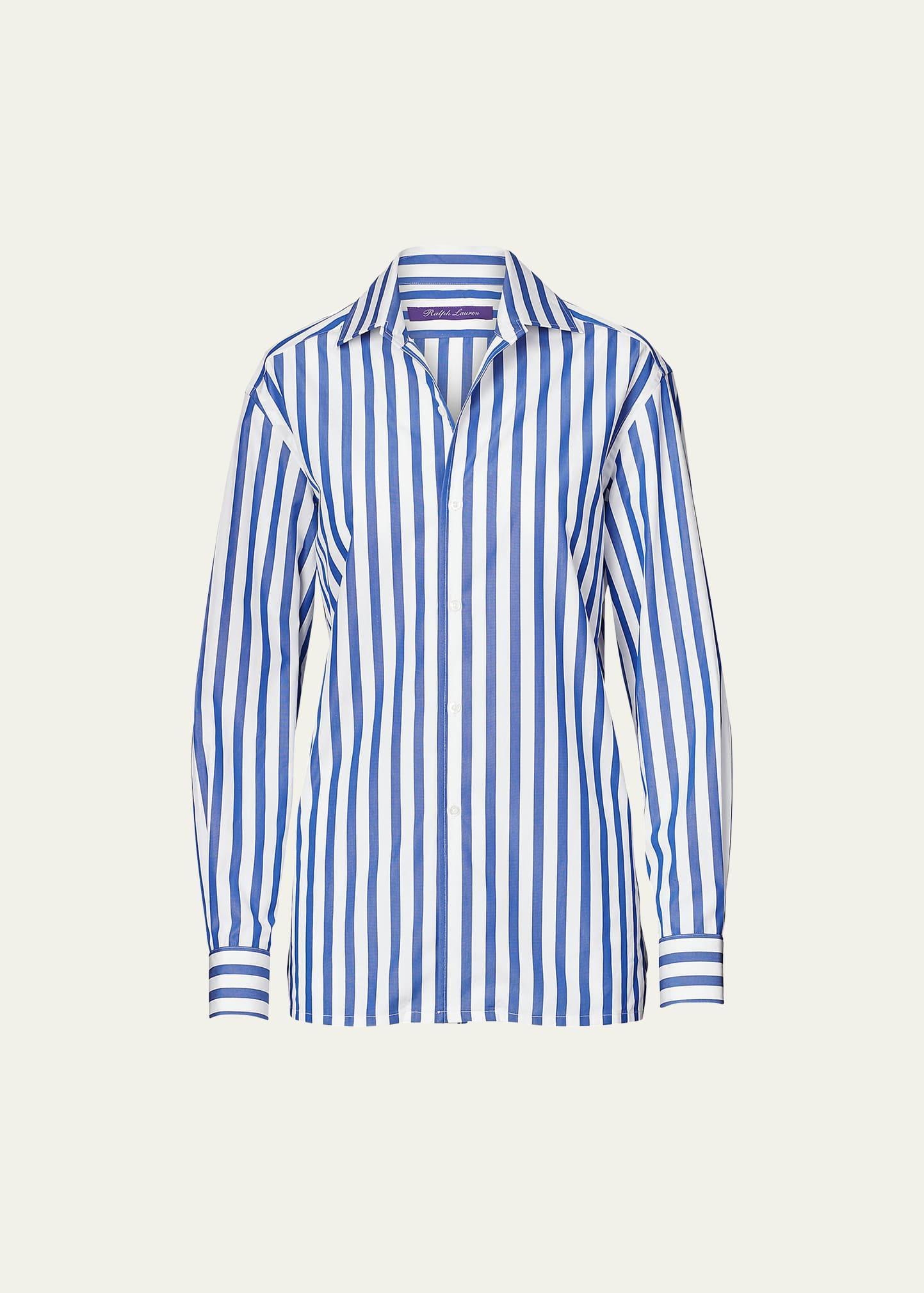 Capri Striped Cotton Blouse, White Product Image