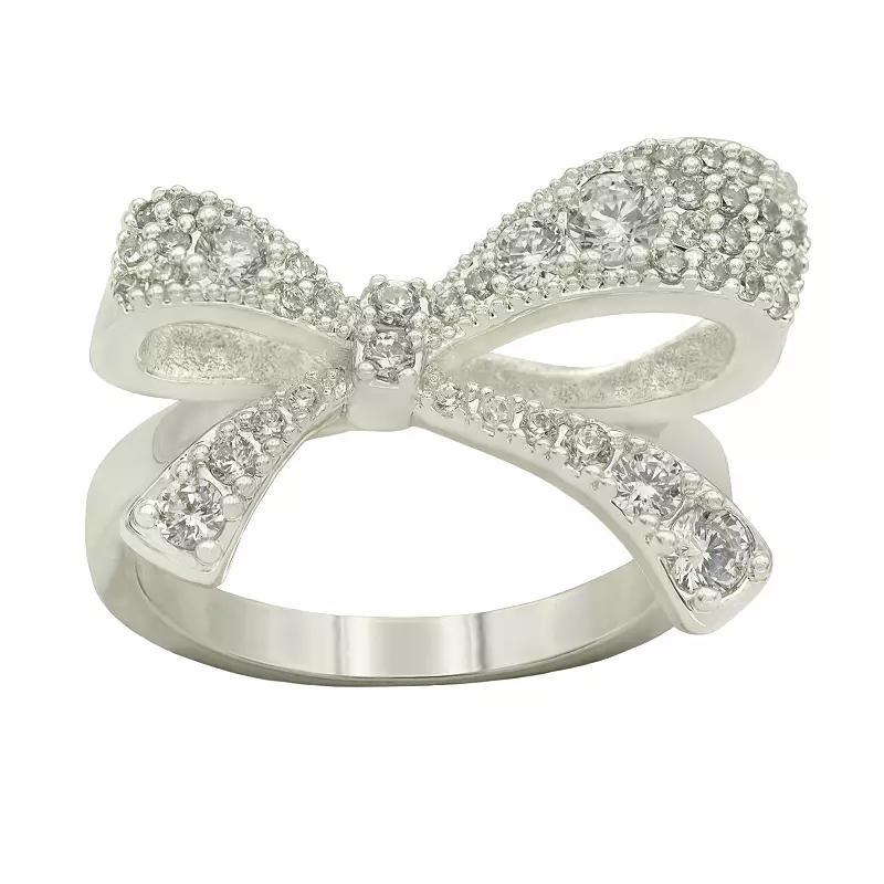 City Luxe Silver Tone Cubic Zirconia Bow Ring, Women's, Size: 8, Silver Tone Clear Product Image