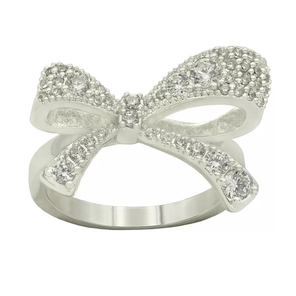 City Luxe Silver Tone Cubic Zirconia Bow Ring, Women's, Size: 8, Silver Tone Clear Product Image