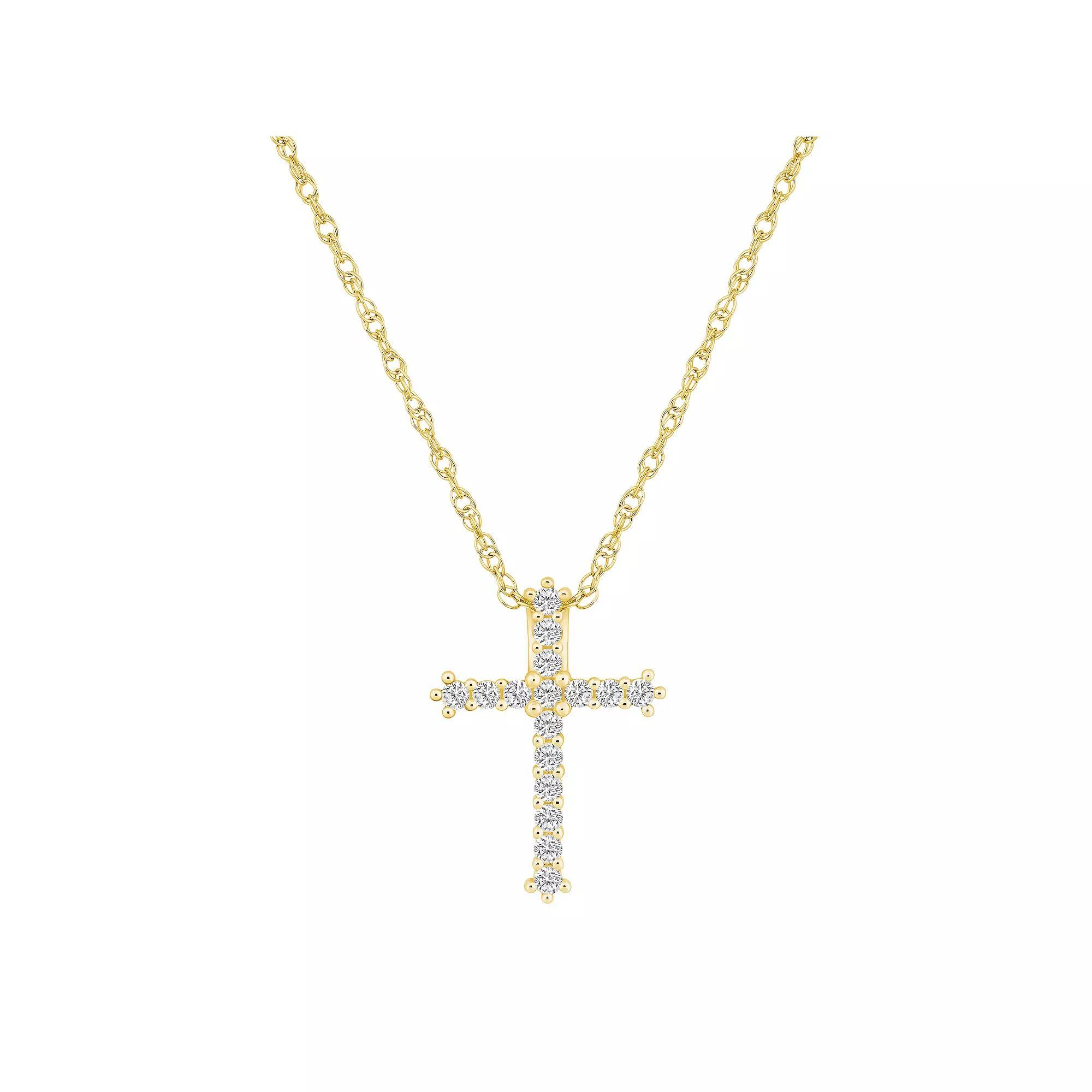 Alyson Layne 10k Yellow Gold 1/4 Carat T.W. Diamond Cross Pendant Necklace, Women's, Size: 18", 10k Gold Product Image