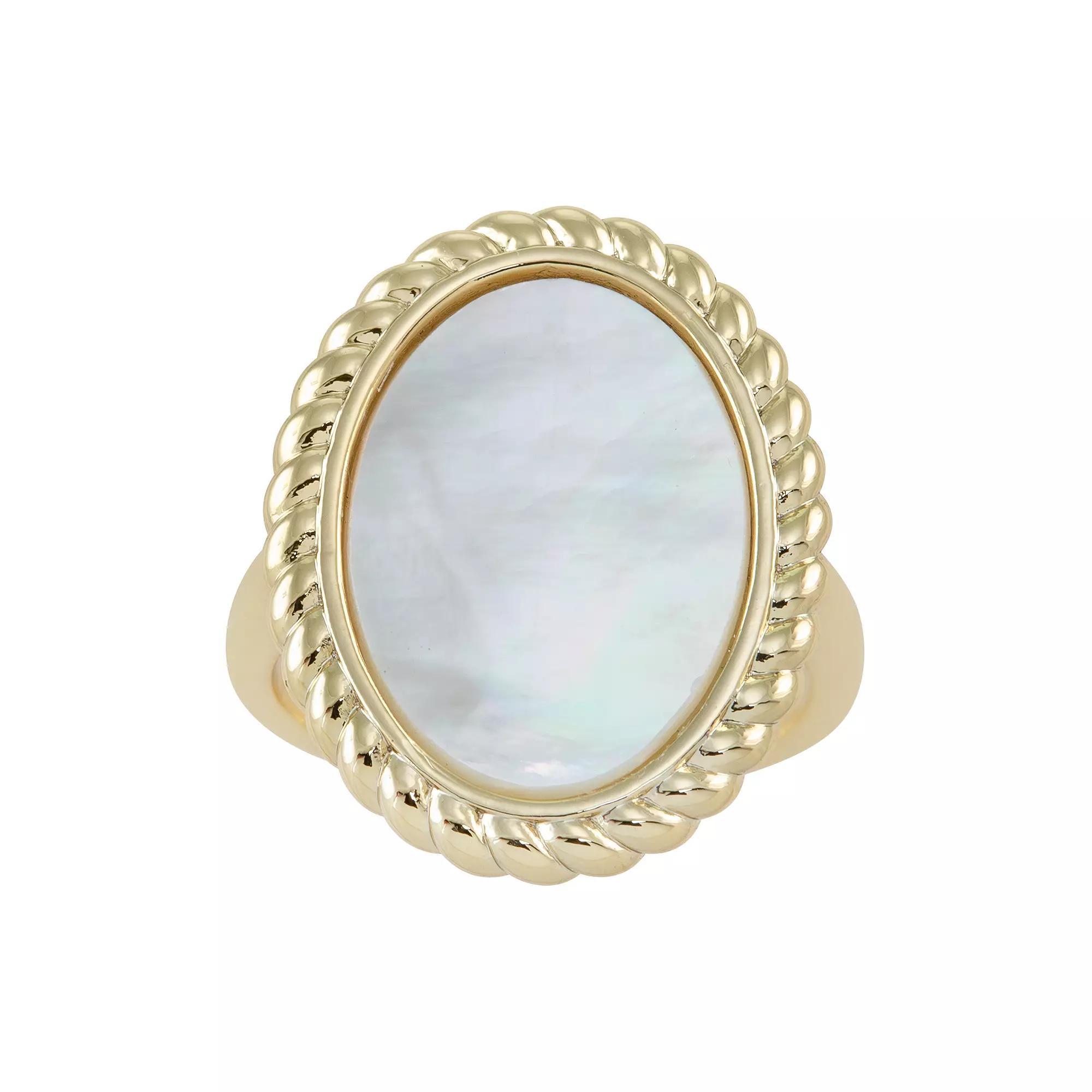 City Luxe Gold Tone Mother-of-Pearl Oval Frame Ring, Women's, Size: 8, Gold Tone Mop Product Image