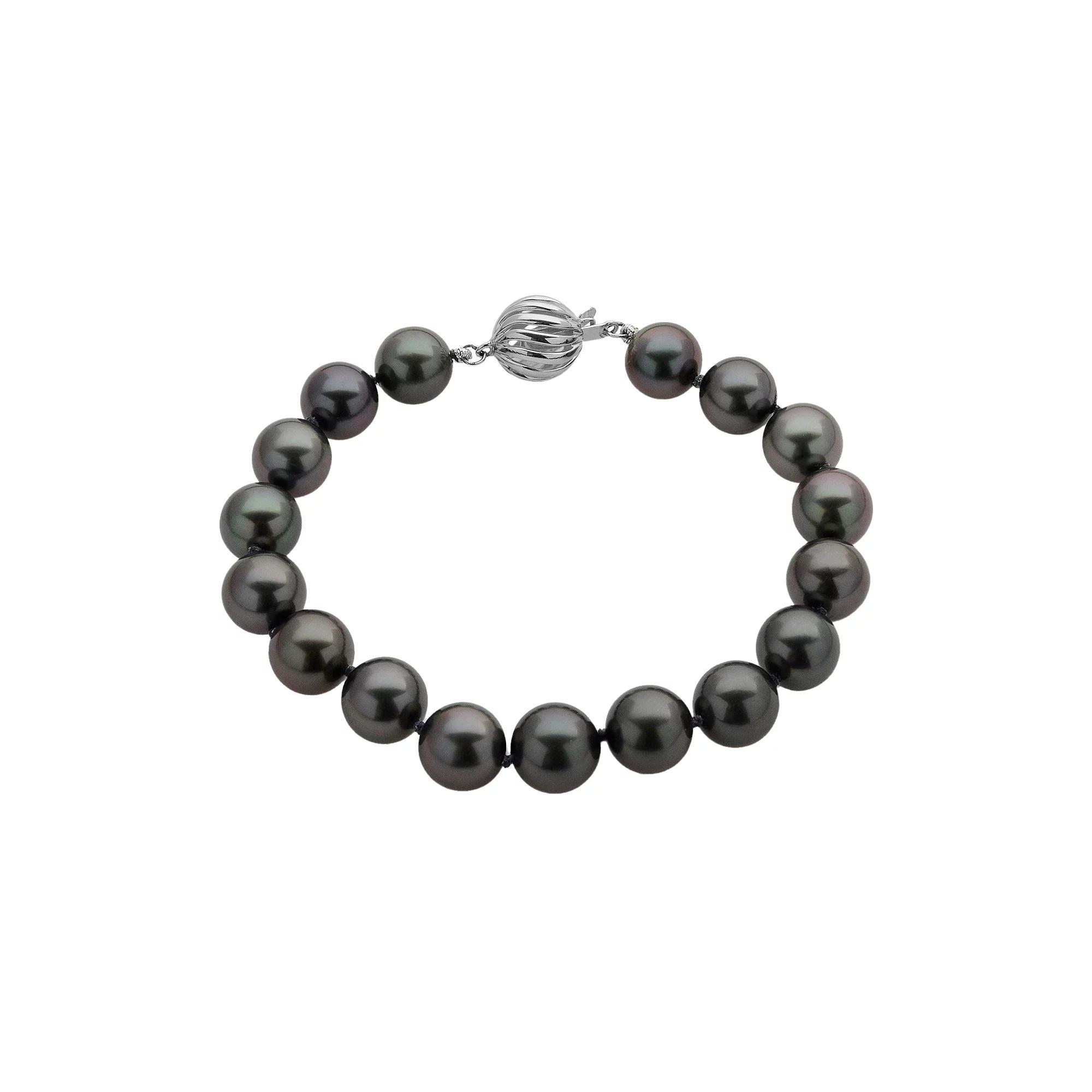18k White Gold Tahitian Cultured Pearl Bracelet, Womens Black Product Image