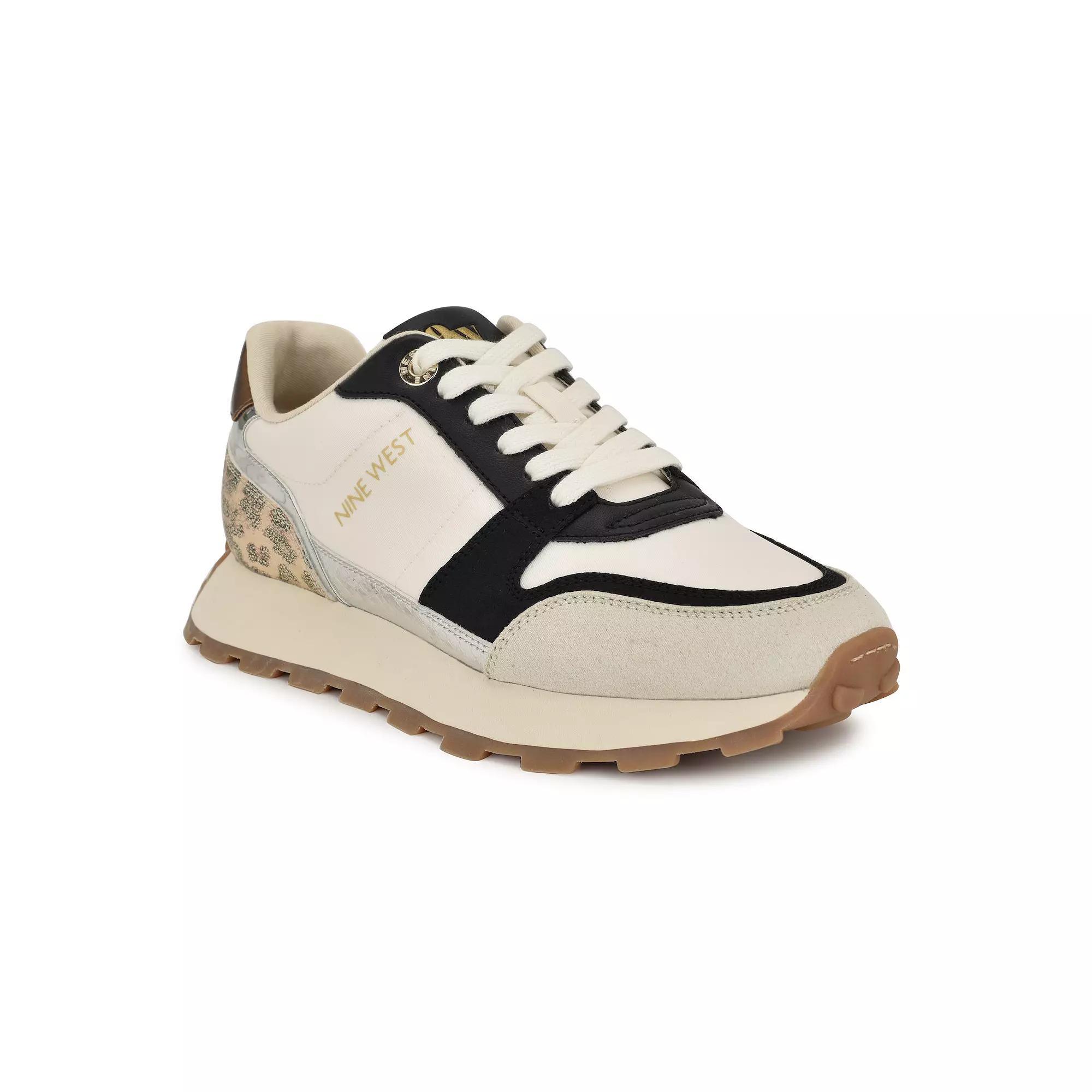 Nine West Kalah Casual Lace-Up Round Toe Sneakers, Women's, Size: 5, Ivory Black Product Image