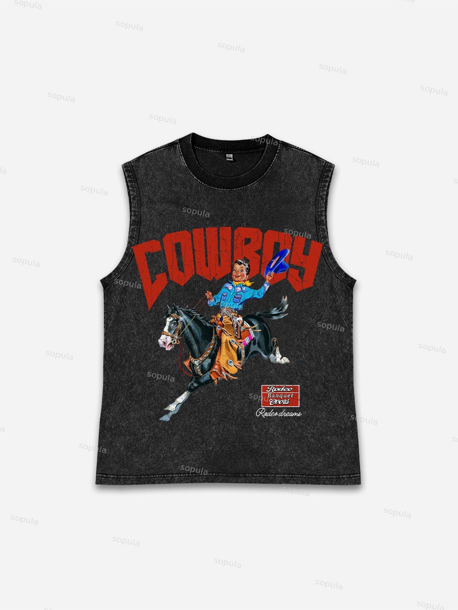 Sopula Fun Cowboy Rodeo Print Wash Tank Top Product Image