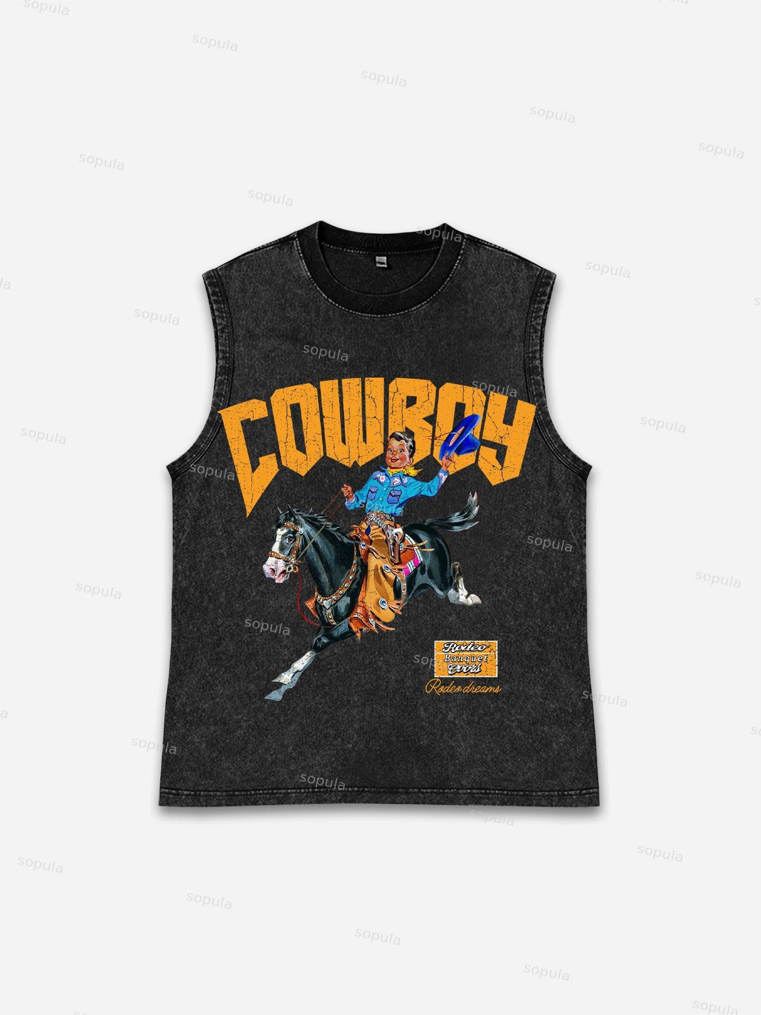 Sopula Fun Cowboy Rodeo Print Wash Tank Top Product Image