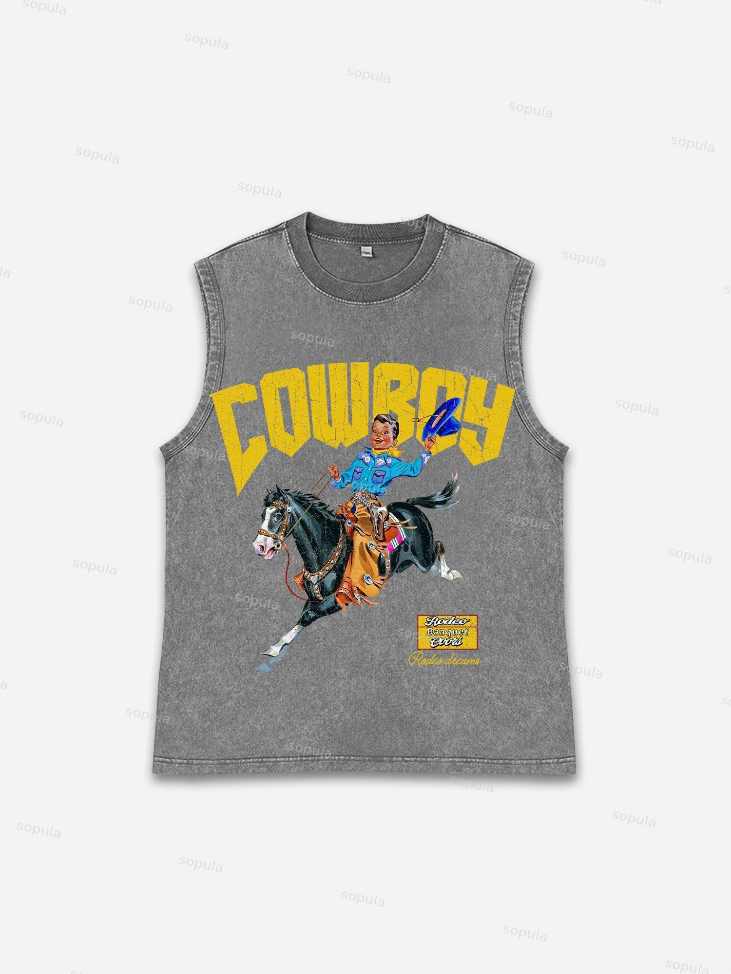 Sopula Fun Cowboy Rodeo Print Wash Tank Top Product Image