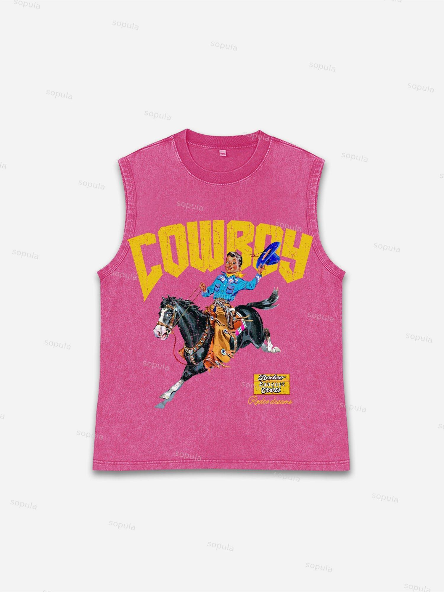 Sopula Fun Cowboy Rodeo Print Wash Tank Top Product Image