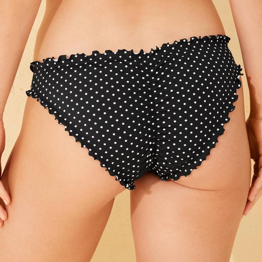 Women's Polka Dot Ruffle Cheeky Bikini Bottom - Shade & Shore™ Black XS: Low Rise, Pull-On, Tricot Fabric Product Image