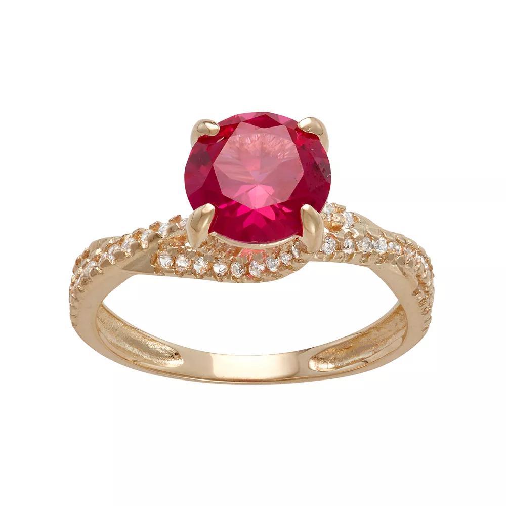 Designs by Gioelli 10k Gold Lab-Created Ruby & White Sapphire Crisscross Ring, Women's, Size: 8 Product Image