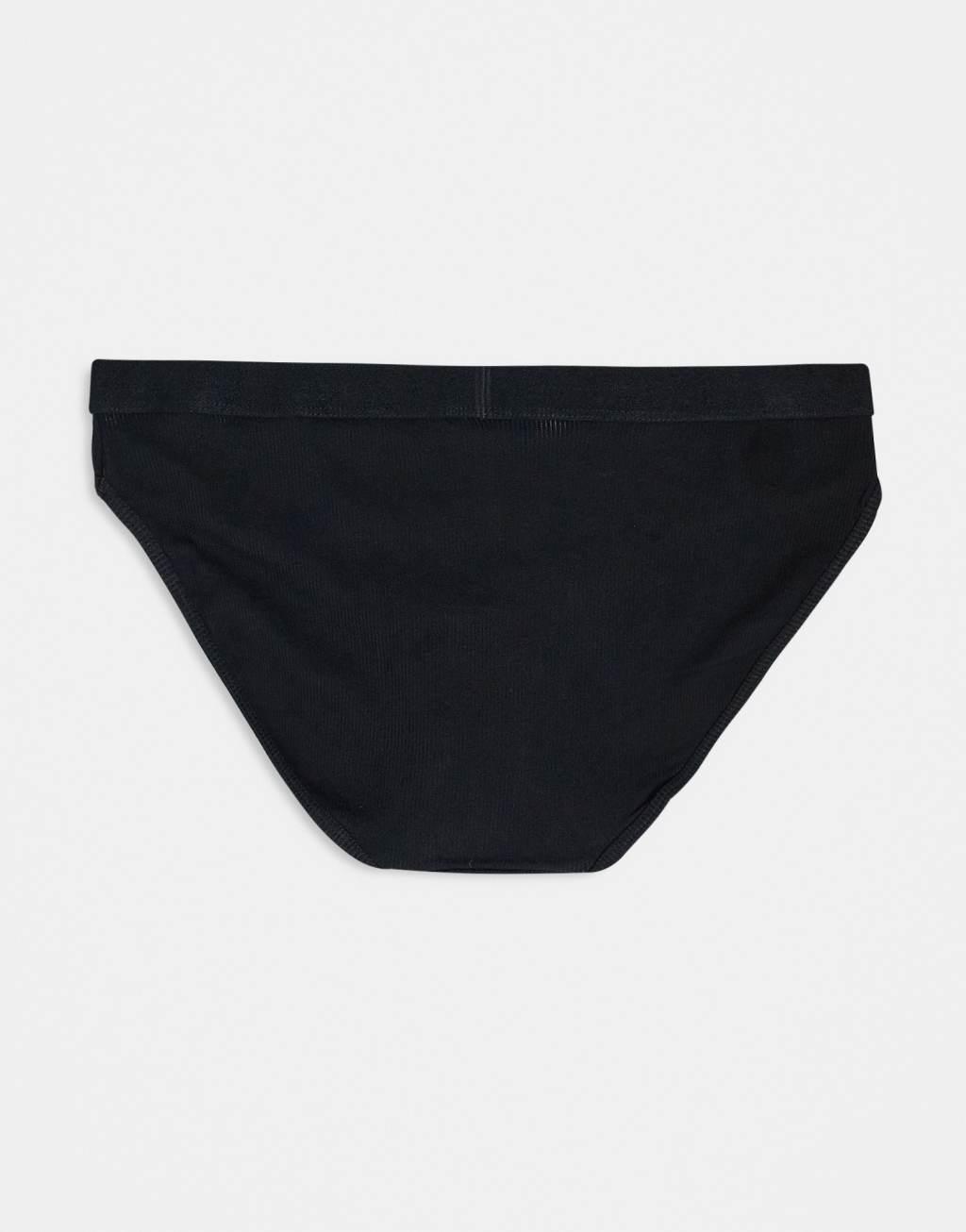 Cotton On 3 pack branded cotton bikini briefs in stripes / black Product Image