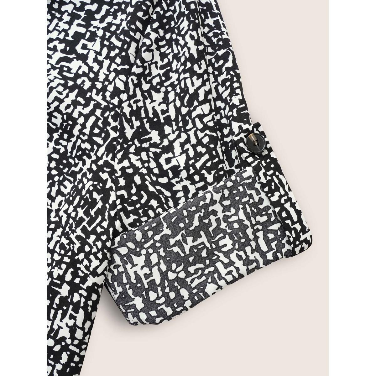 Plus Size Black Geometric Shirt Collar Button Through Tab Sleeve Blouse Women At the Office Elbow-length sleeve Shirt collar Work Blouses BloomChic 10/M Product Image