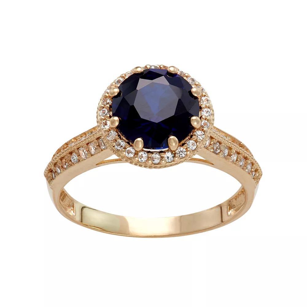 Designs by Gioelli 10k Gold Lab-Created Blue & White Sapphire Halo Ring, Women's, Size: 7 Product Image