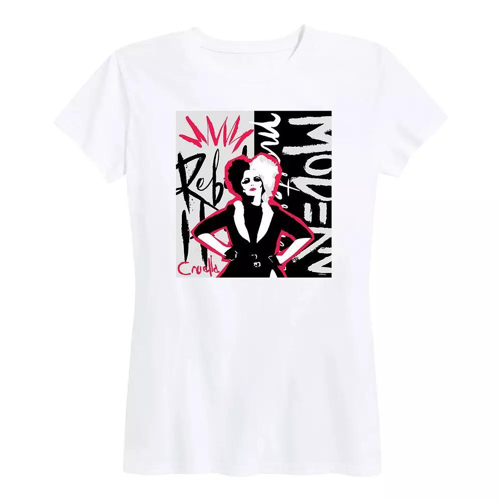 Disneys Cruella Womens Rebel Collage Graphic Tee Grey Red Product Image