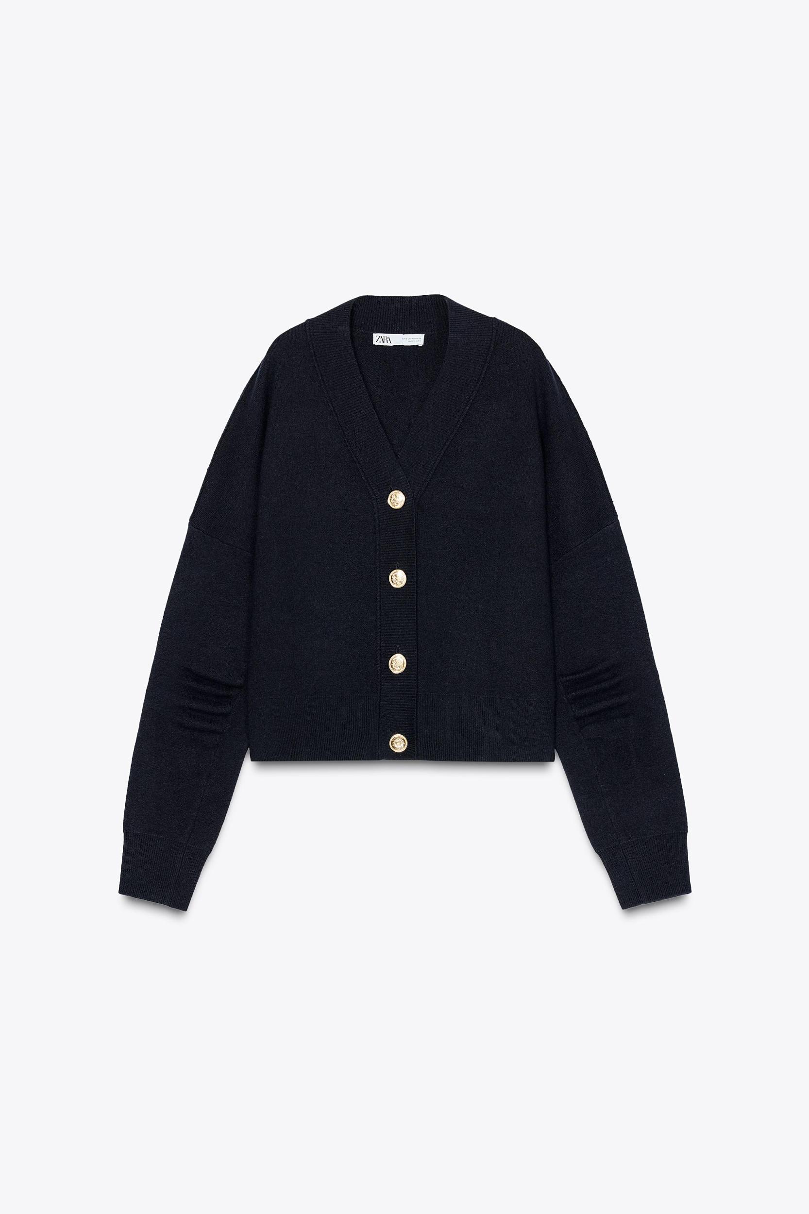 PLAIN KNIT GOLD BUTTON CARDIGAN Product Image