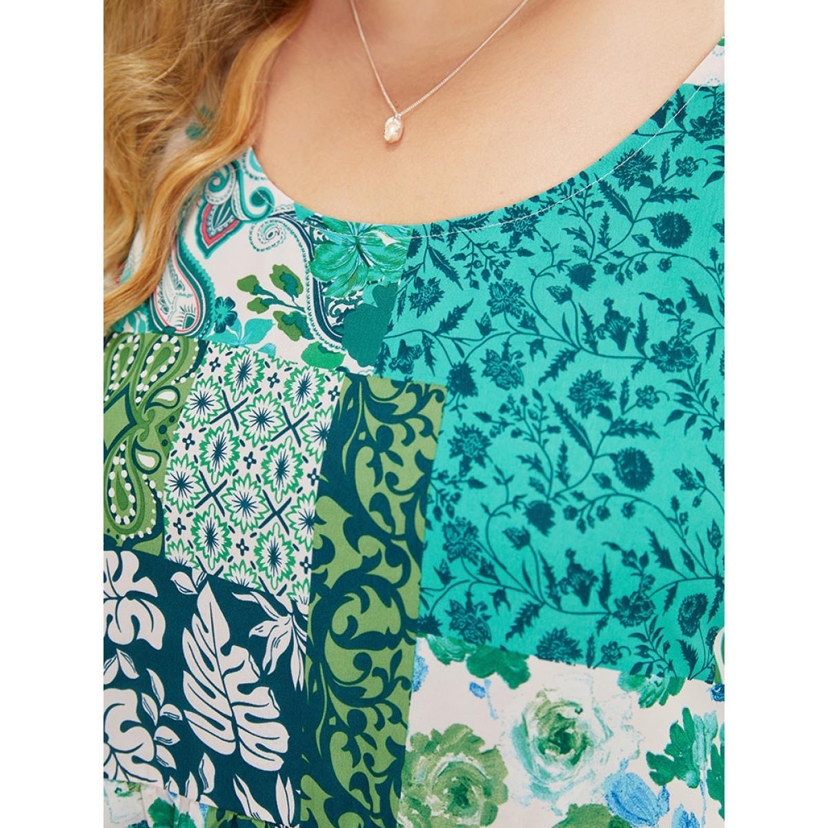 Plus Size Pixel Flower Pocket Ruffle Hem Cami Dress Multicolor Women Vacation Adjustable Straps Spaghetti Strap Sleeveless Curvy Midi Dress BloomChic 22-24/3X Product Image