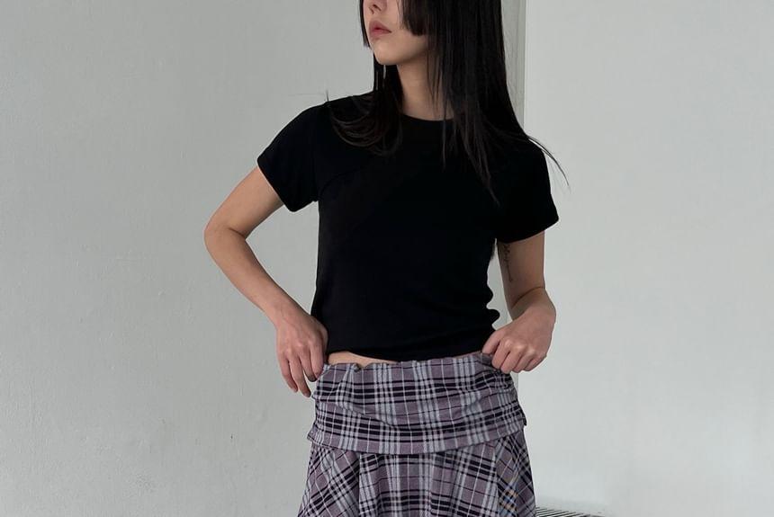 High-Waist Plaid Irregular Midi Skirt Product Image