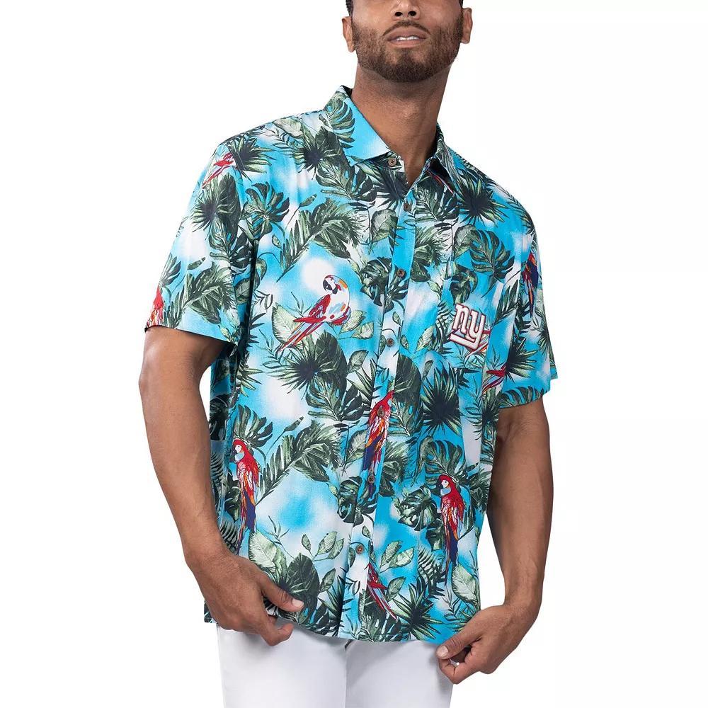 Men's Margaritaville Light Blue New York Giants Jungle Parrot Party Button-Up Shirt, Size: Large Product Image