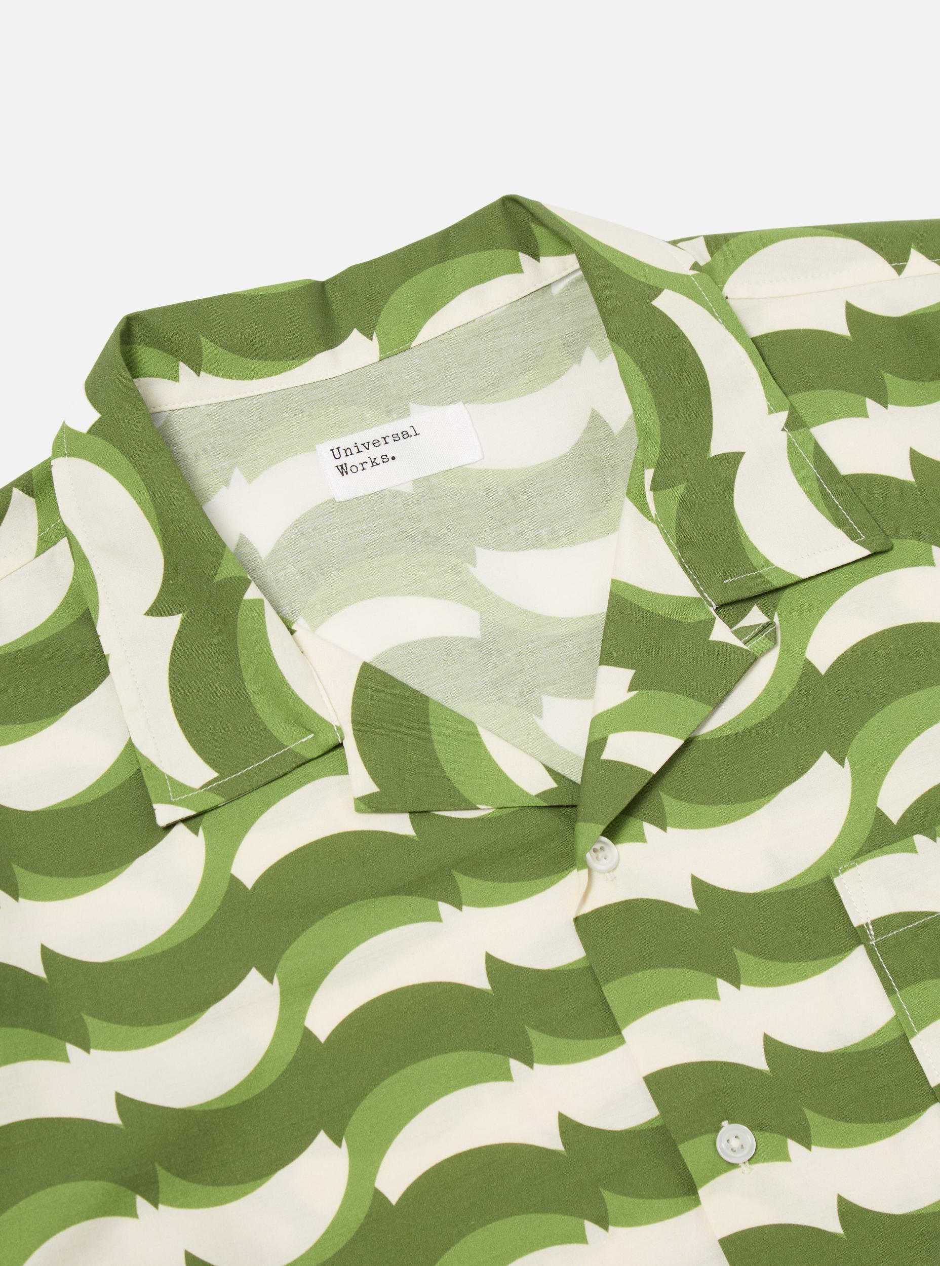 Green Geo Wave Print Cotton Road Shirt Product Image