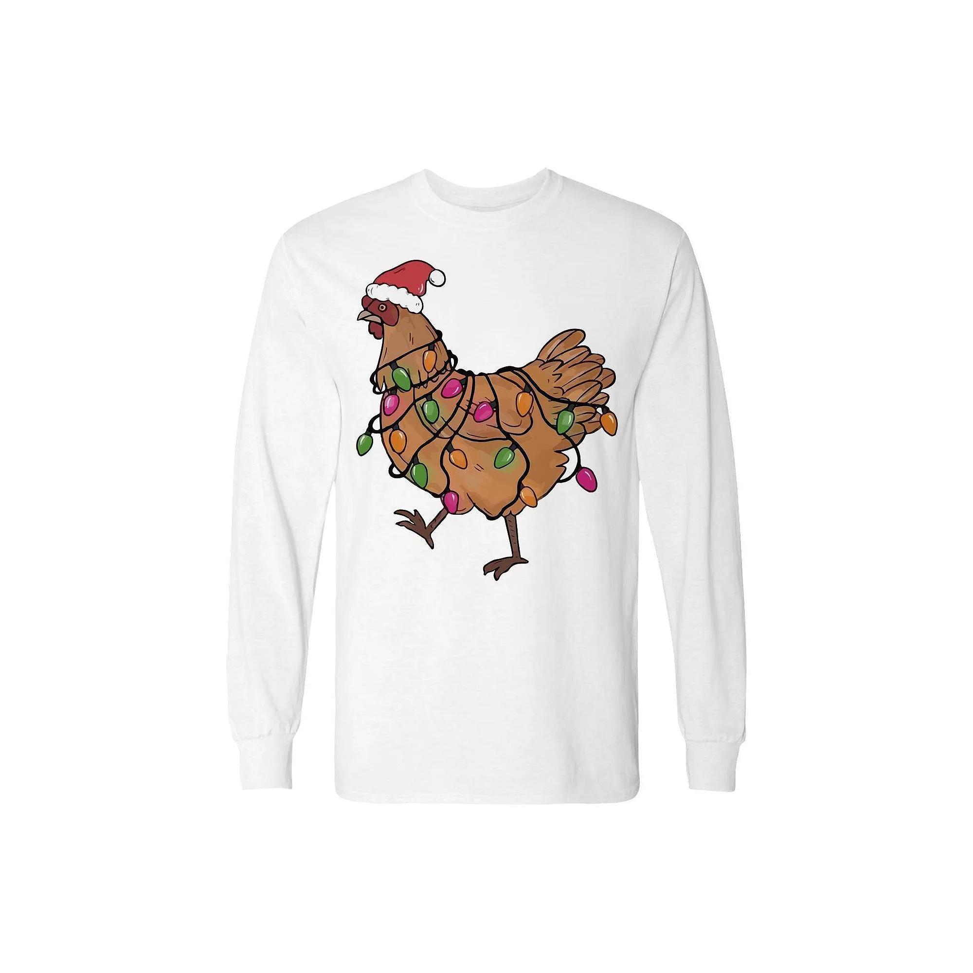 Mens Christmas Light Hen Long Sleeve Graphic Tee Product Image