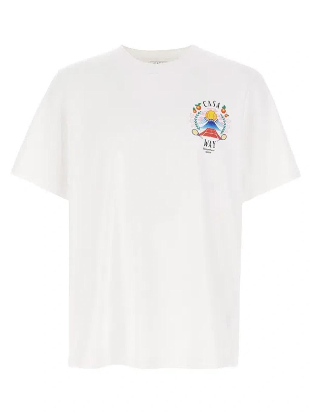 CASABLANCA T-shirt Girocollo Con Logo Sul Fronte In Cotone Bianca Uomo In Neutral Product Image