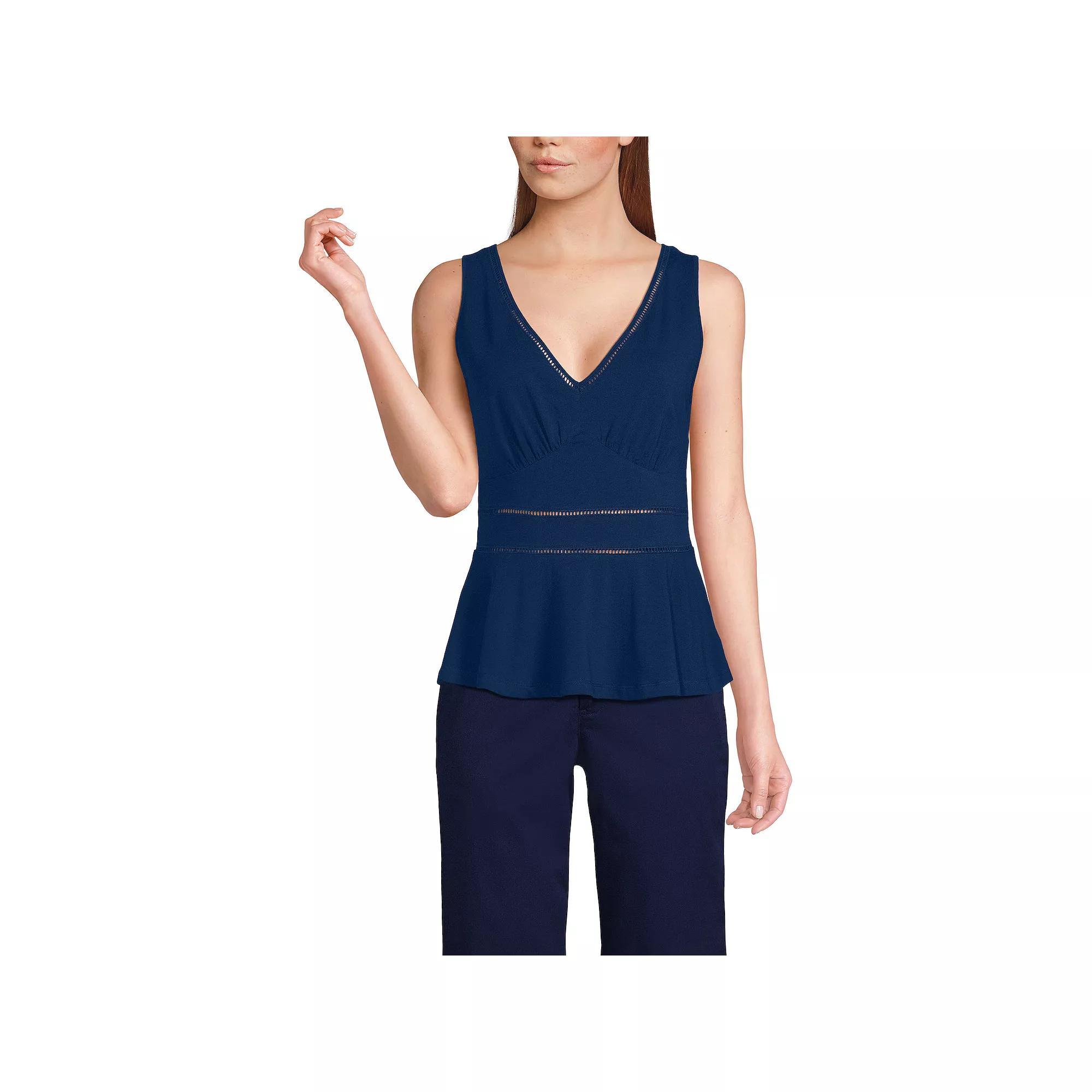Women's Lands' End Lightweight Jersey Peplum V-Neck Tank Top, Size: Large, Pink Rouge Product Image